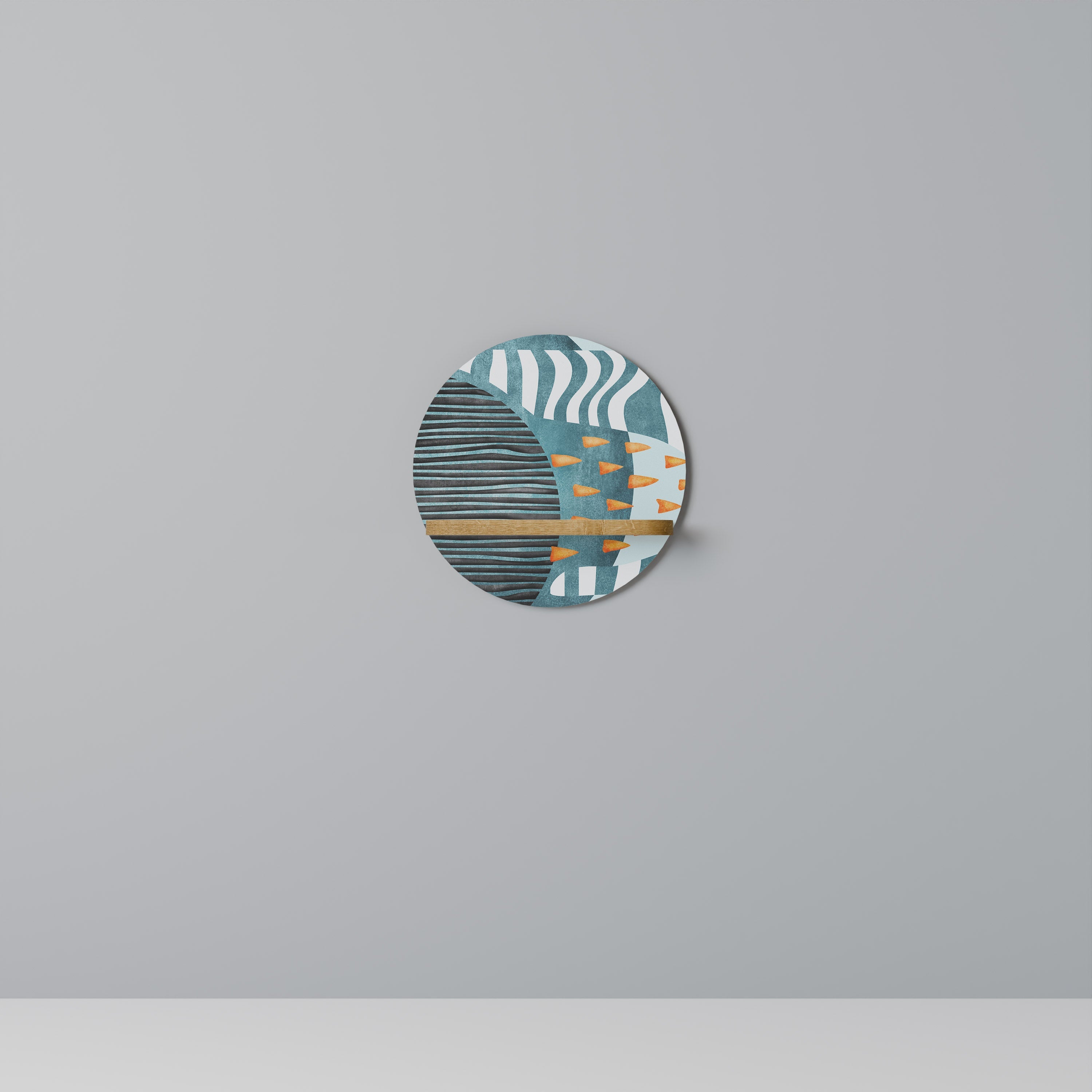 SHROUDED SHAPES Étagère d'art ronde effet chêne