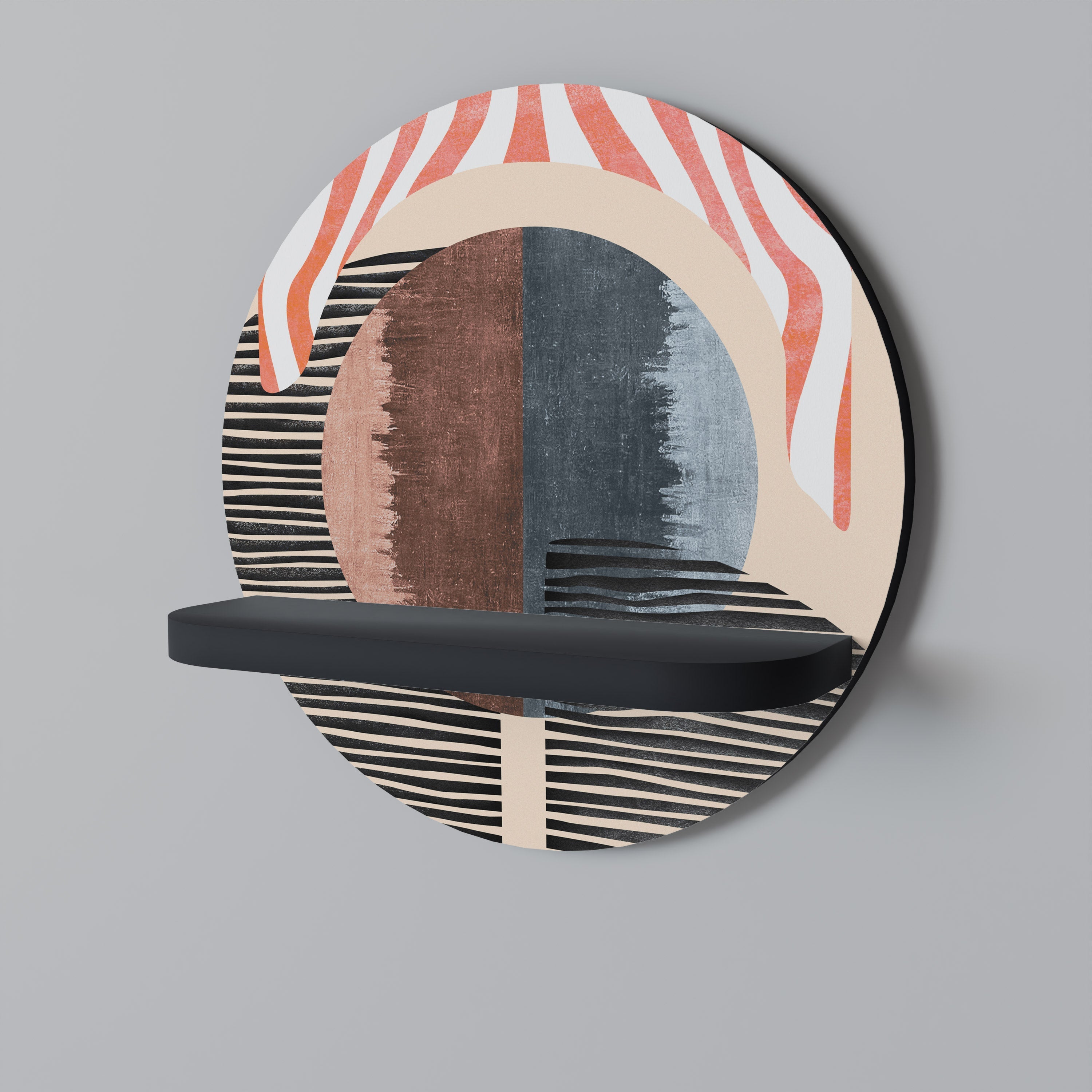 WHISPERS OF FORM Round Art Shelf In Black Finish