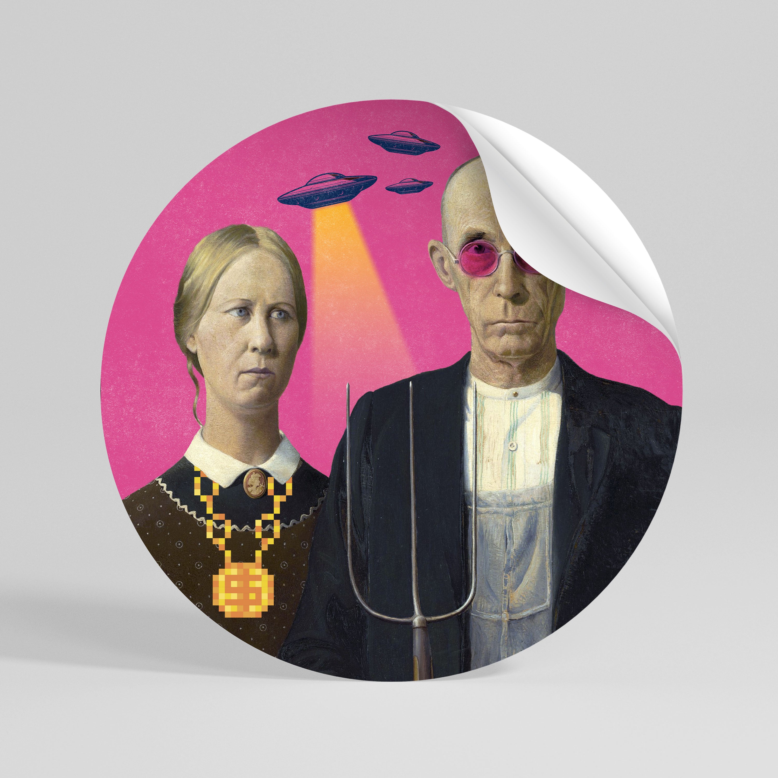 AMERICAN GOTHIC ALIEN Peel and Stick Round Sticker