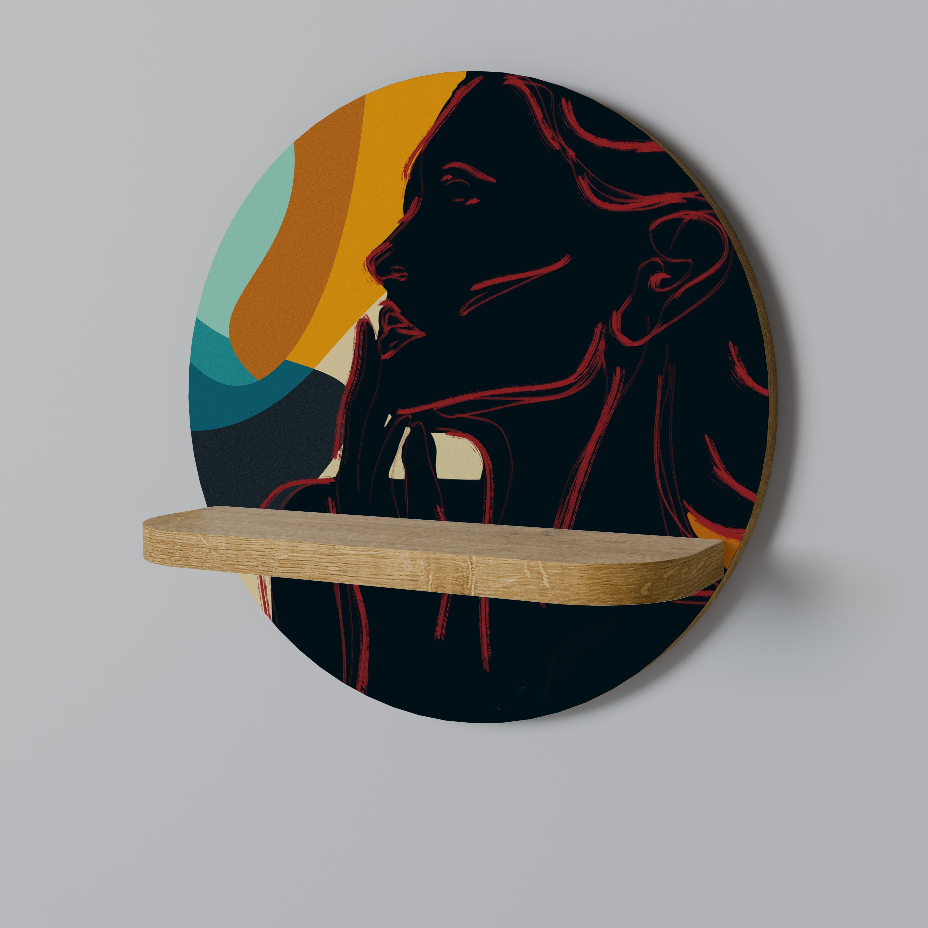 Étagère d'art ronde SILHOUETTE SONATA effet chêne