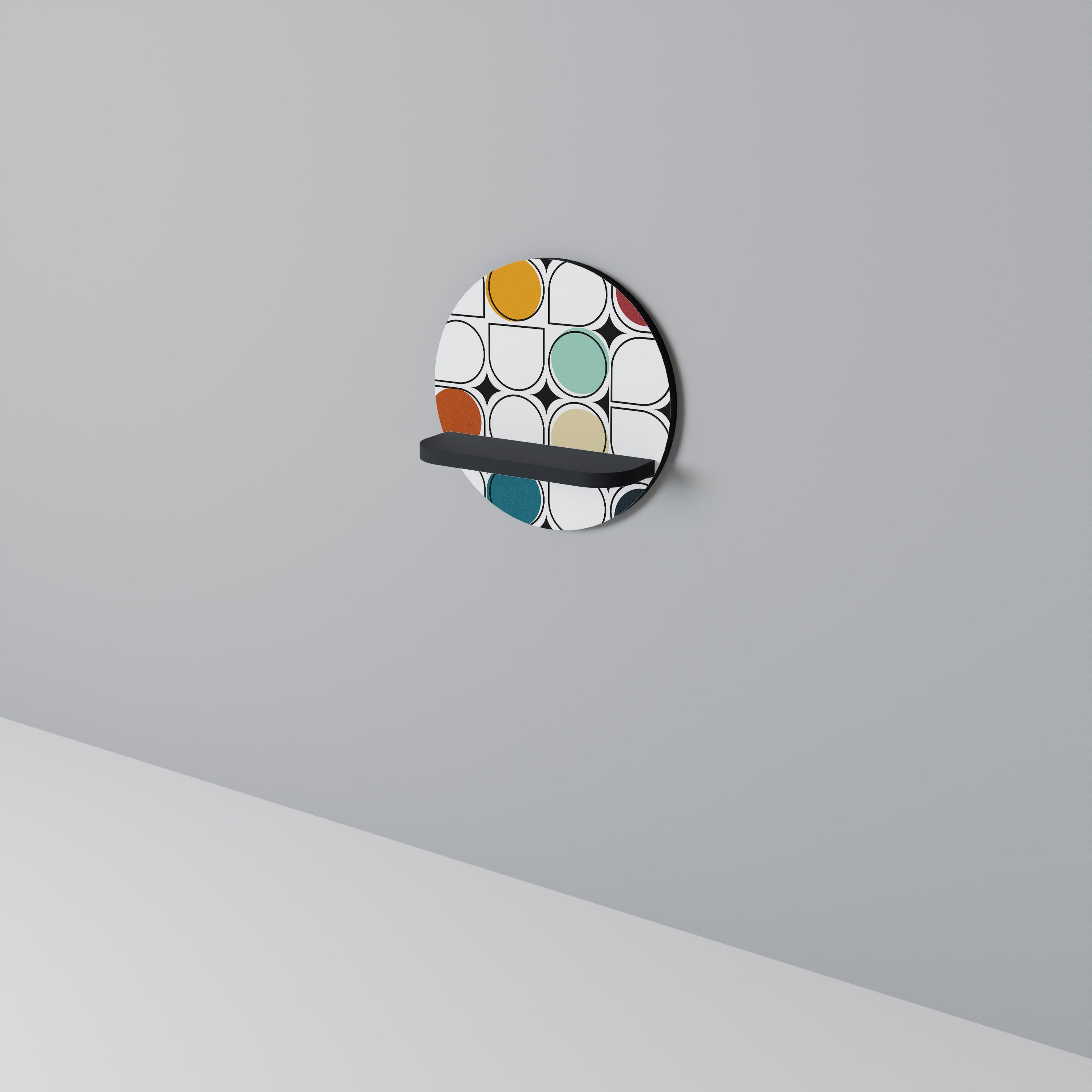 HUE HARMONY Round Art Shelf In Black Finish