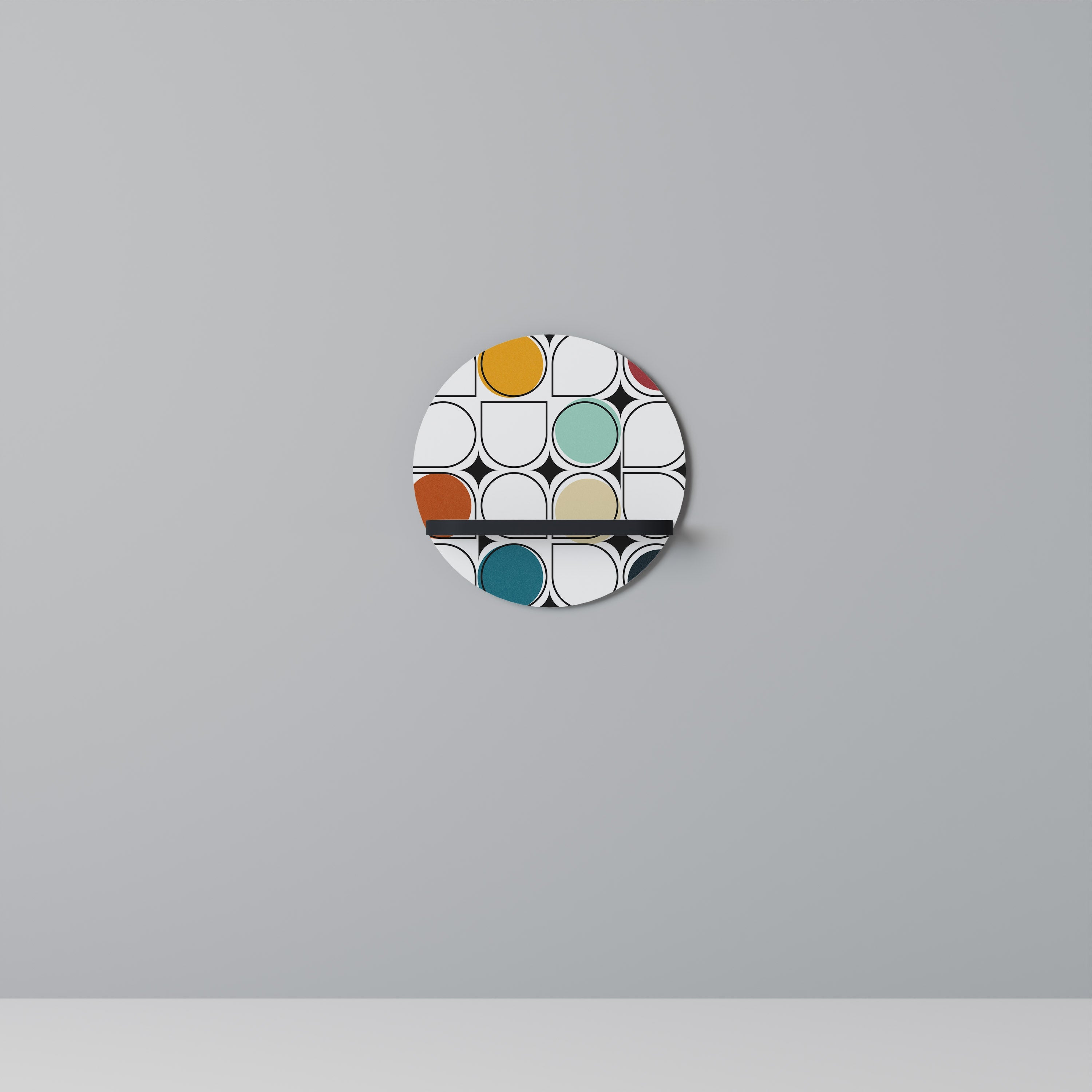 HUE HARMONY Round Art Shelf In Black Finish