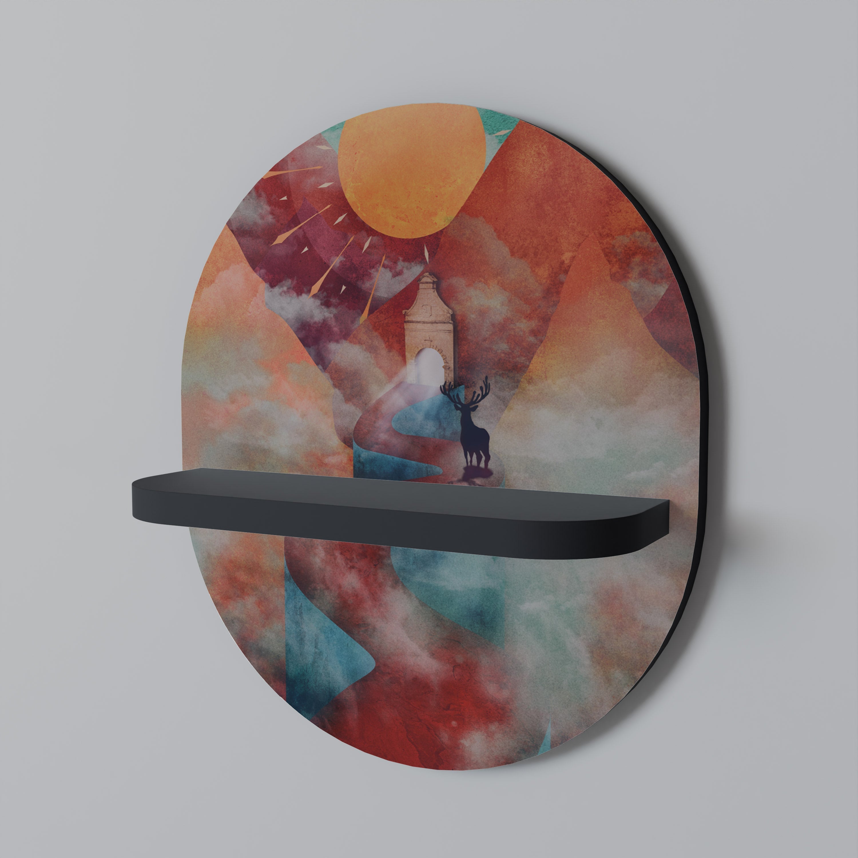 THE DEER MOUNTAIN Oval Art Shelf In Black Finish