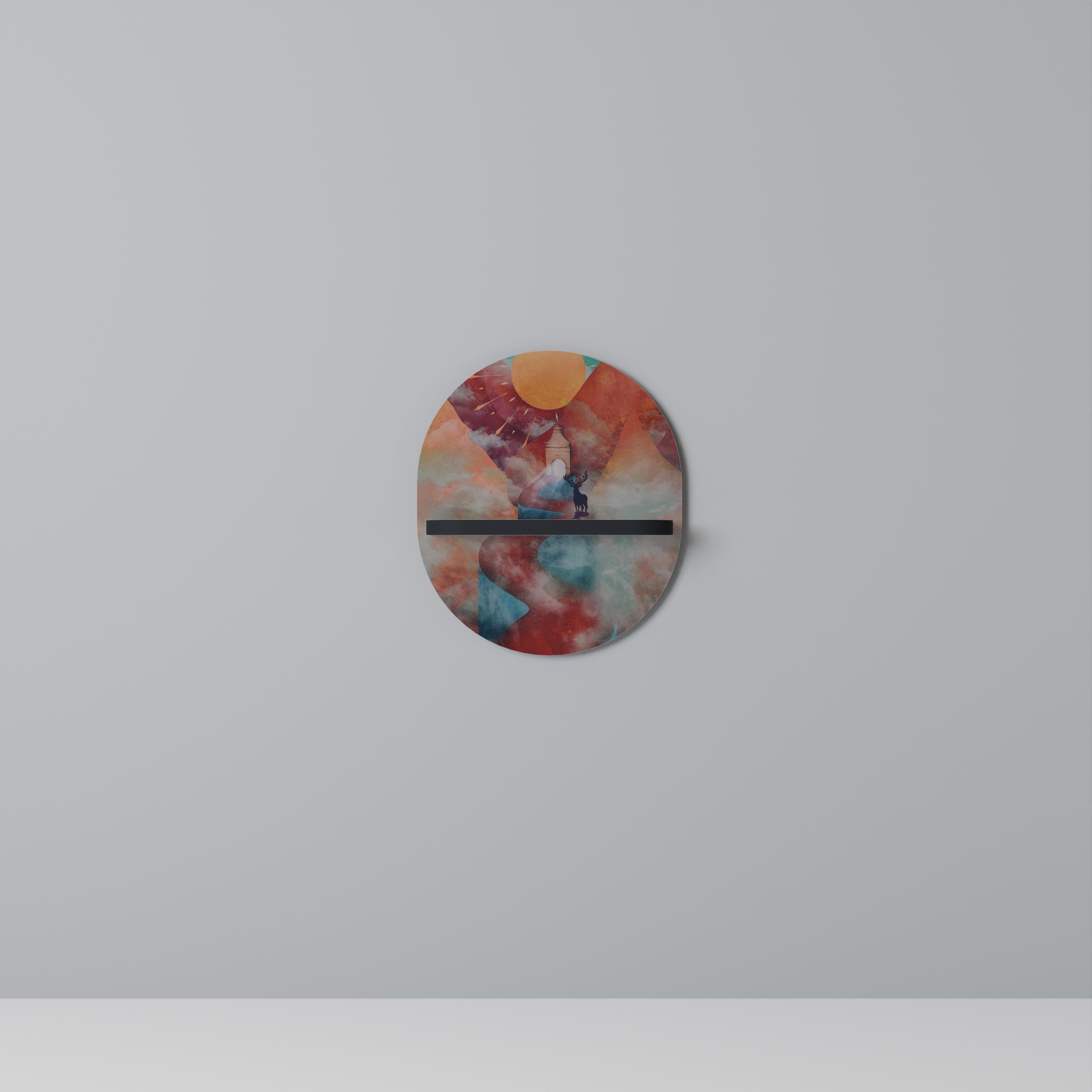 THE DEER MOUNTAIN Oval Art Shelf In Black Finish