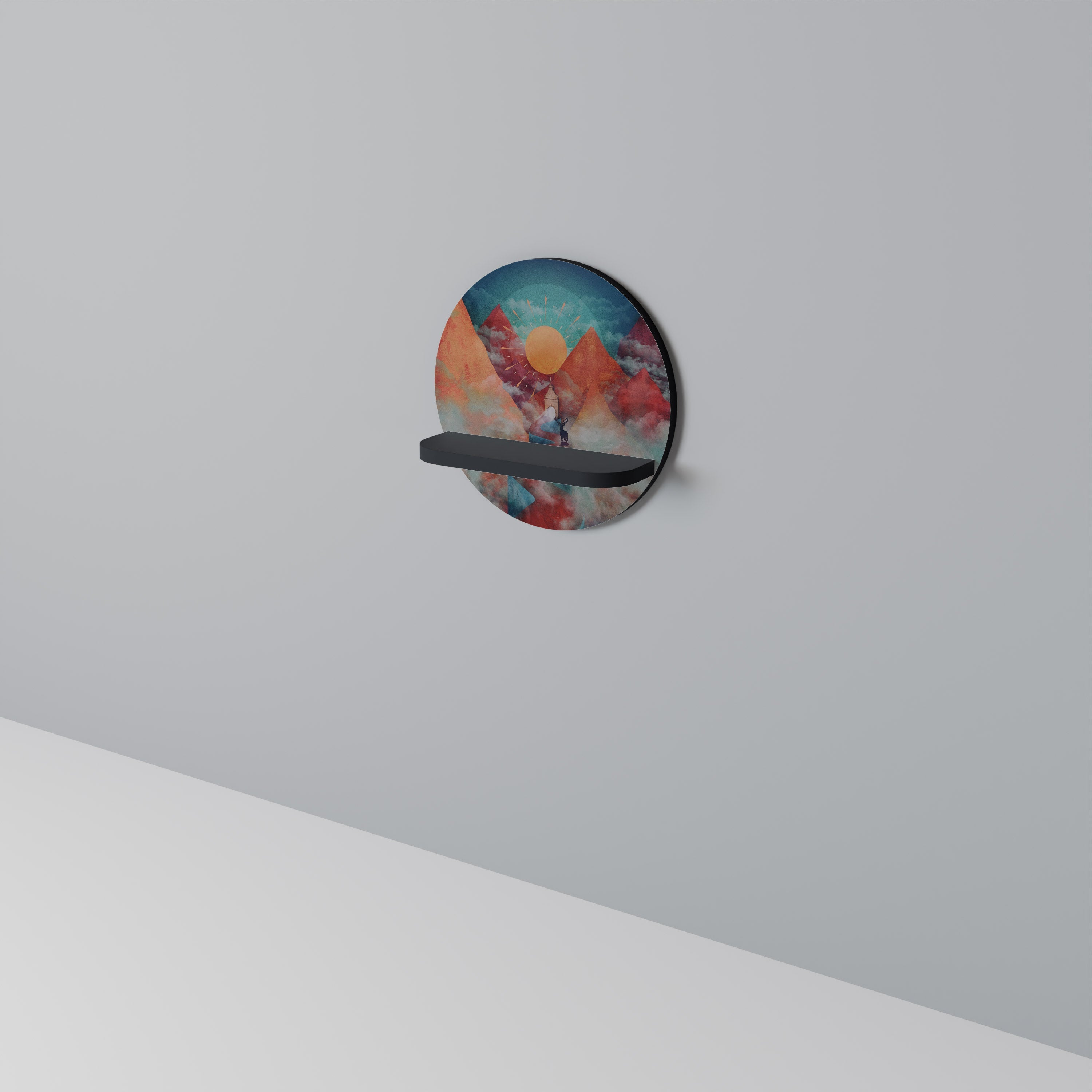 THE DEER MOUNTAIN Round Art Shelf In Black Finish