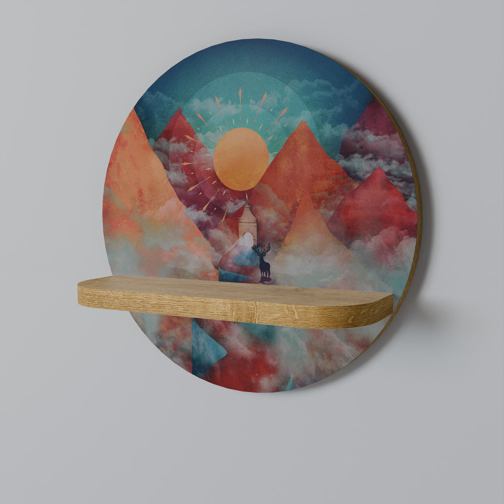 Étagère d'art ronde THE DEER MOUNTAIN en effet chêne