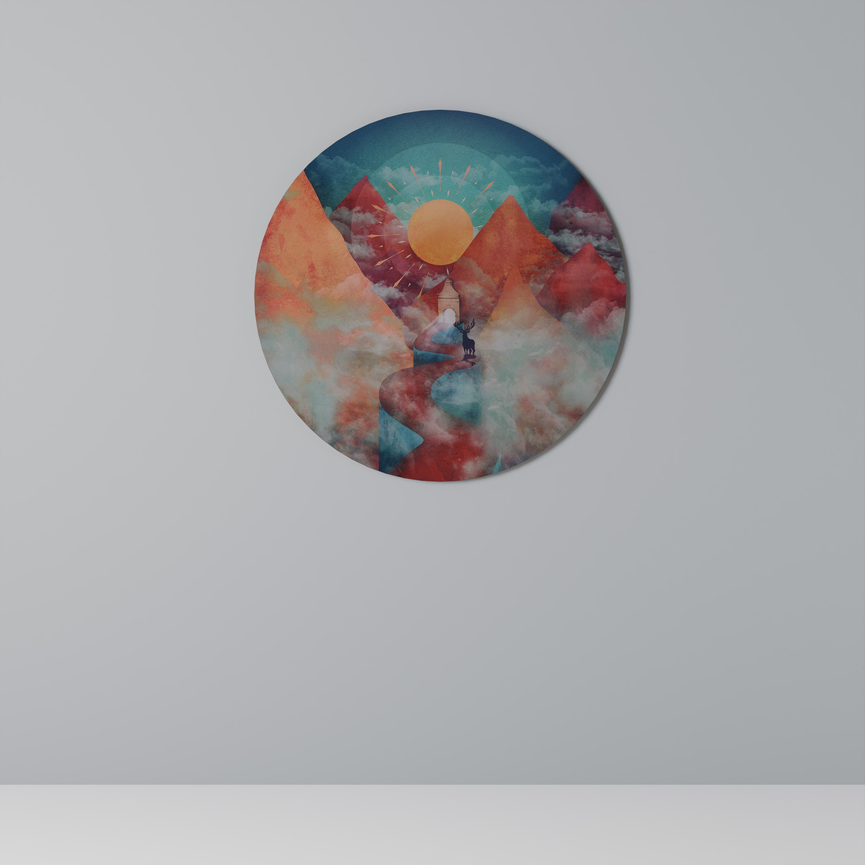 LA MONTAGNE DES CERFS Art mural rond