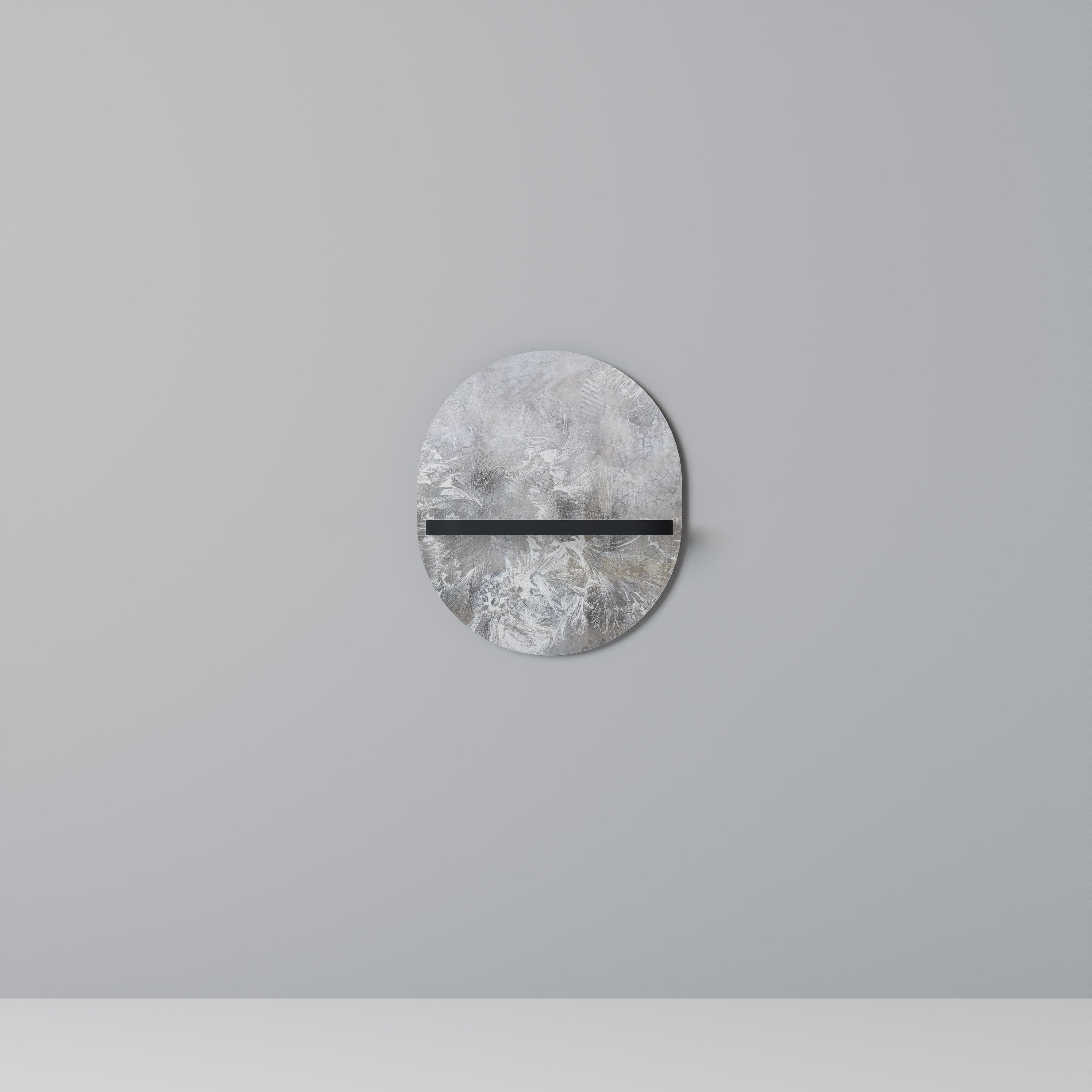 WHITE WHISPER Oval Art Shelf In Black Finish