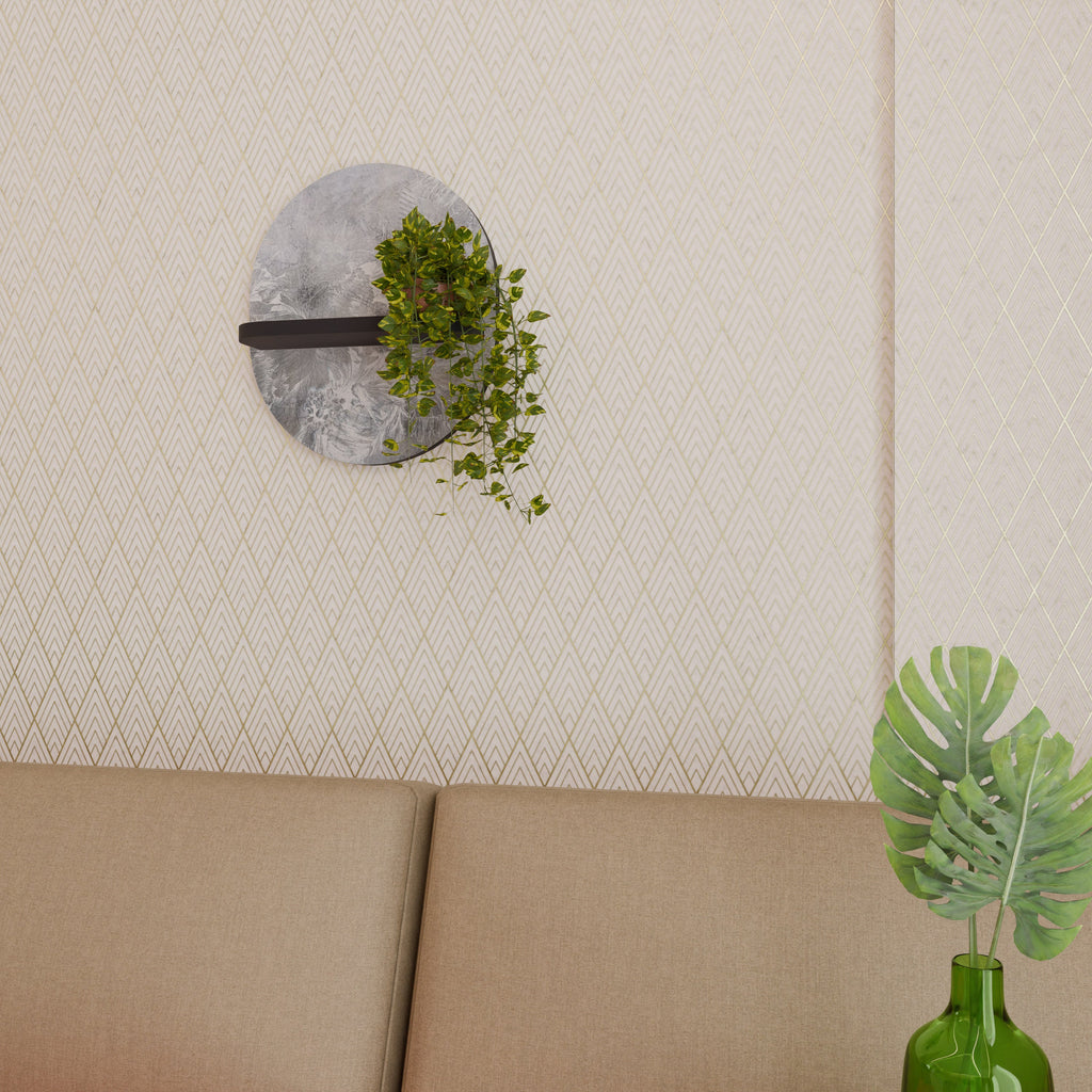 WHITE WHISPER Oval Art Shelf In Black Finish