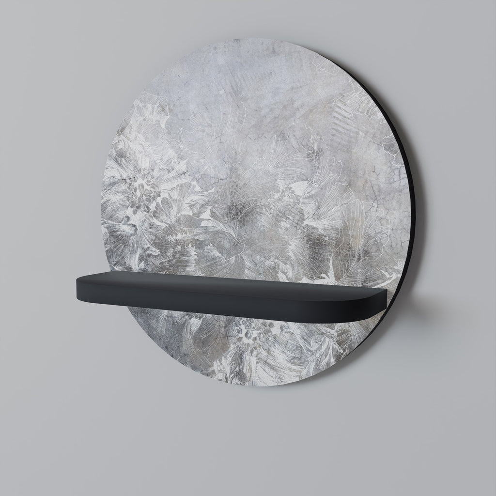 WHITE WHISPER Round Art Shelf In Black Finish