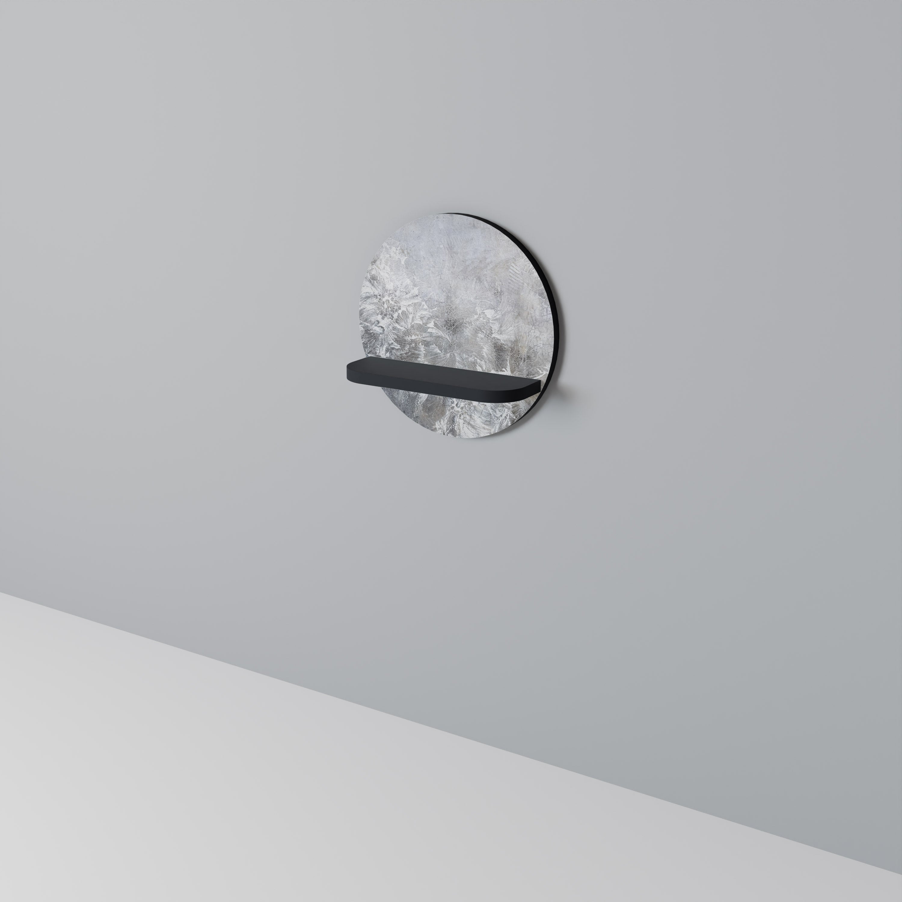 WHITE WHISPER Round Art Shelf In Black Finish