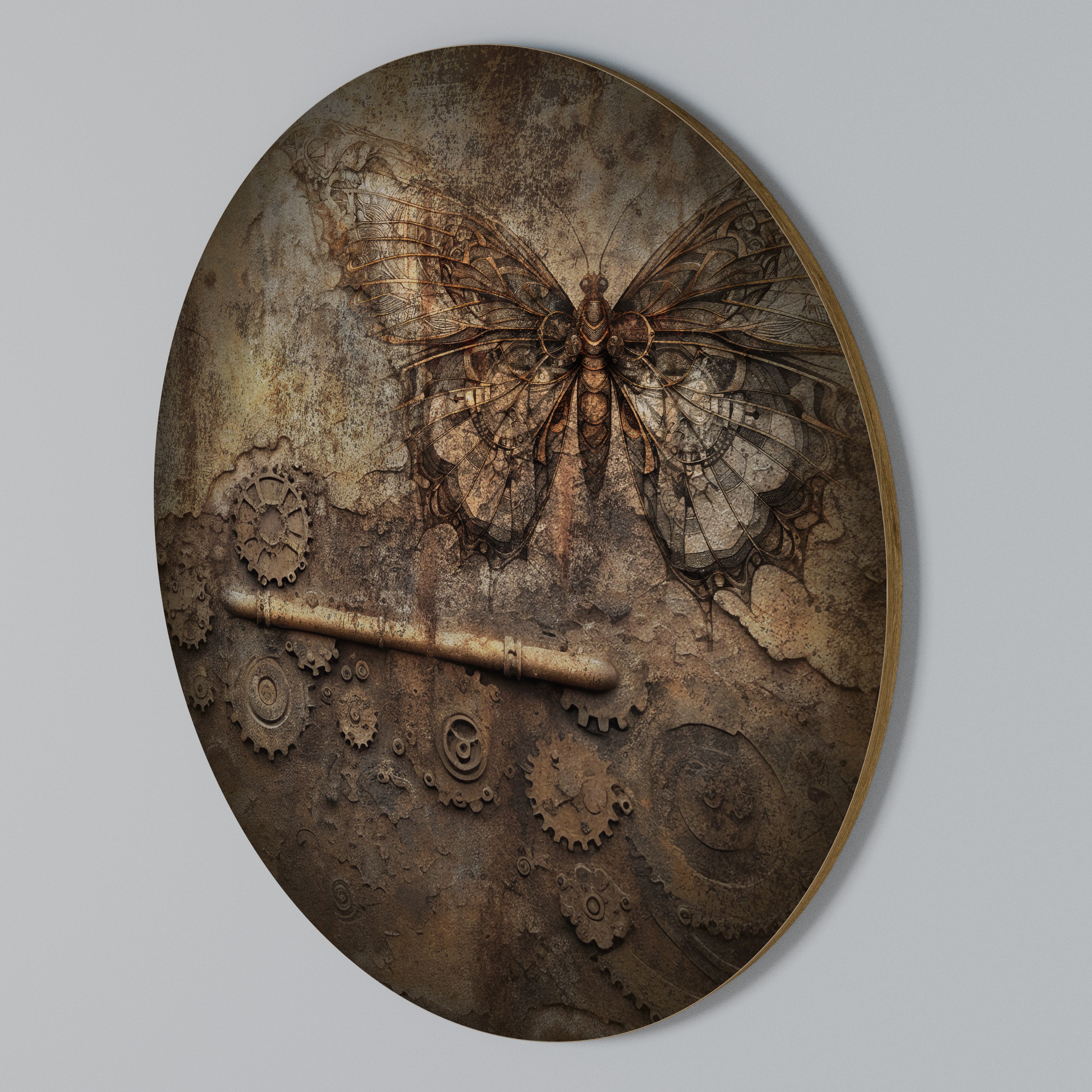MECHANICAL BUTTERFLY Round Wall Art