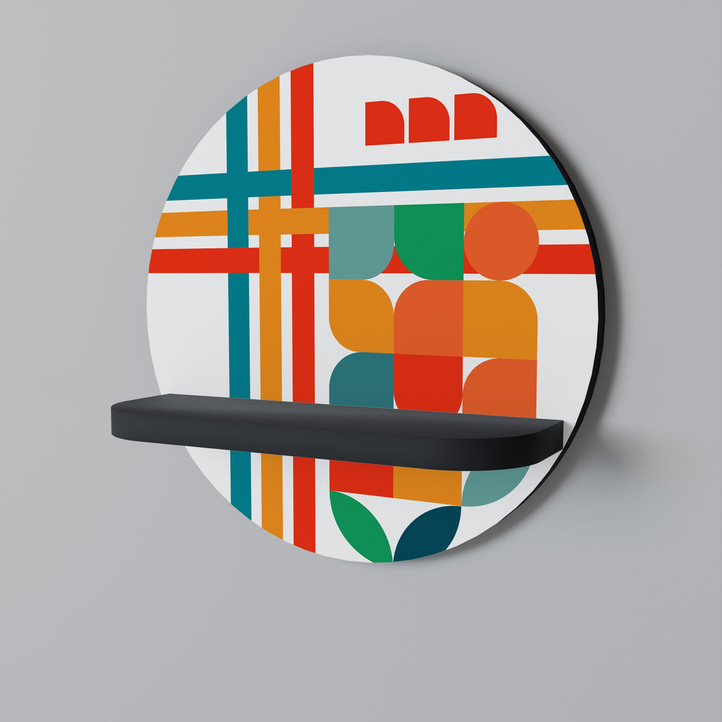 RADIANT RHAPSODY Round Art Shelf In Black Finish