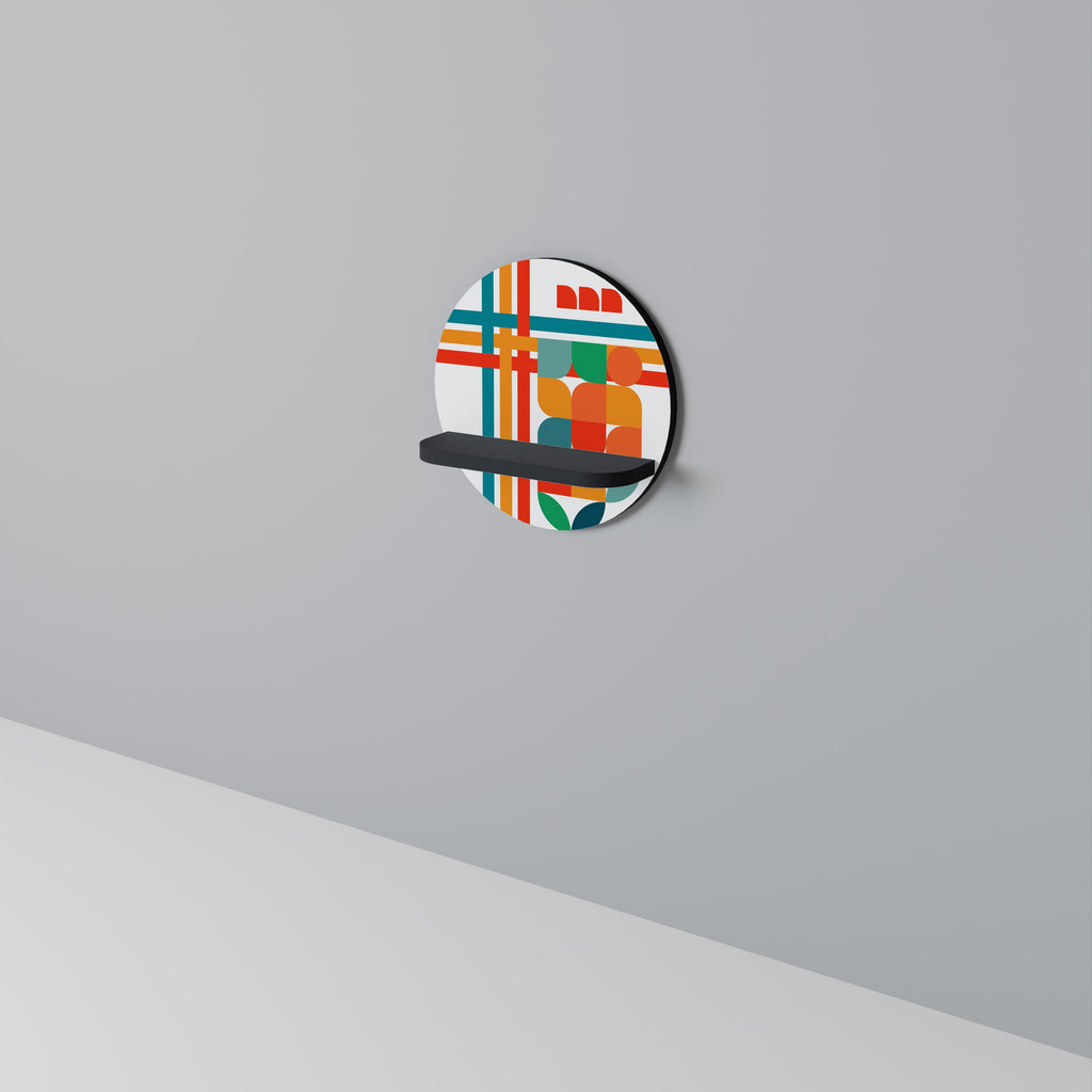 RADIANT RHAPSODY Round Art Shelf In Black Finish