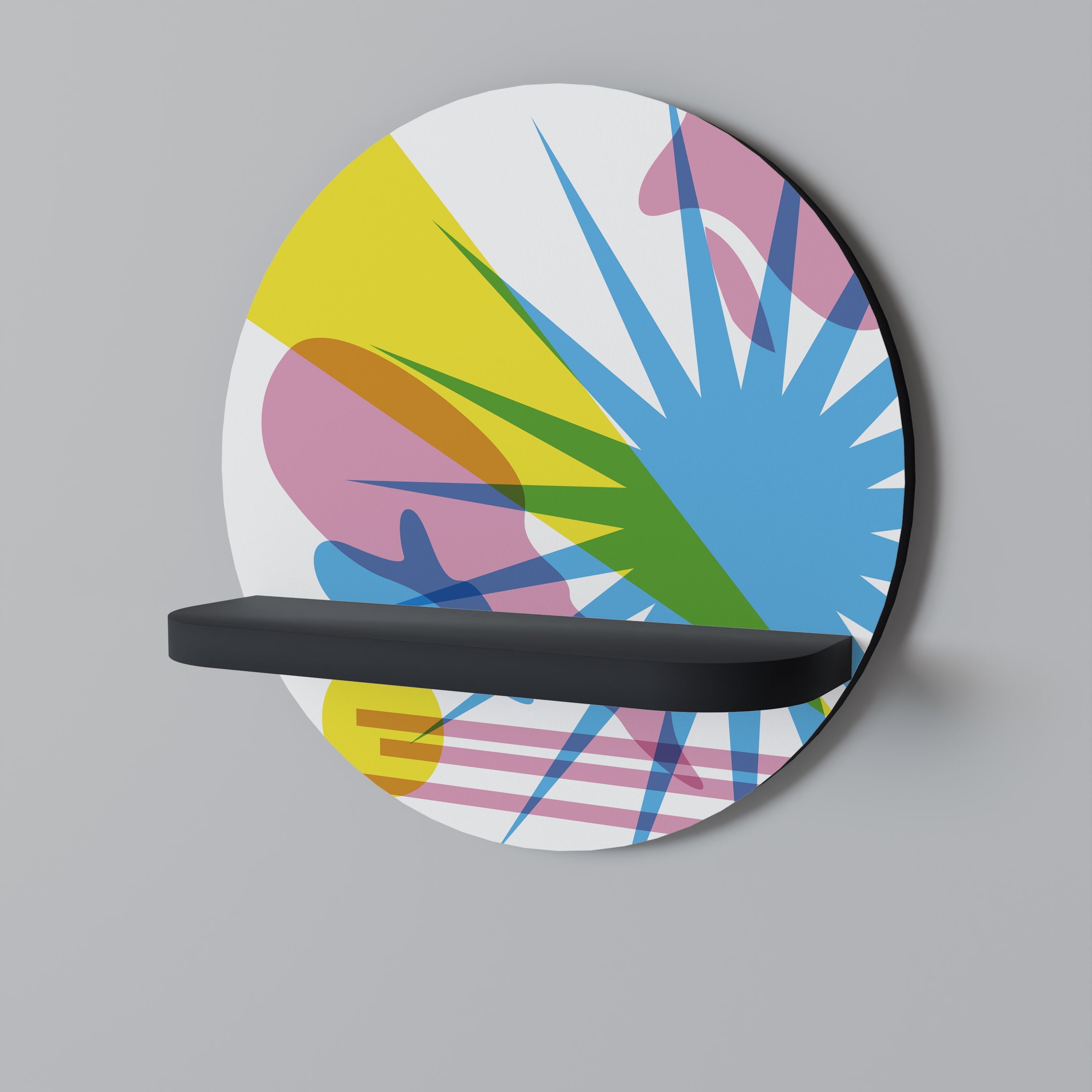 LUMINOUS PARADE Round Art Shelf In Black Finish