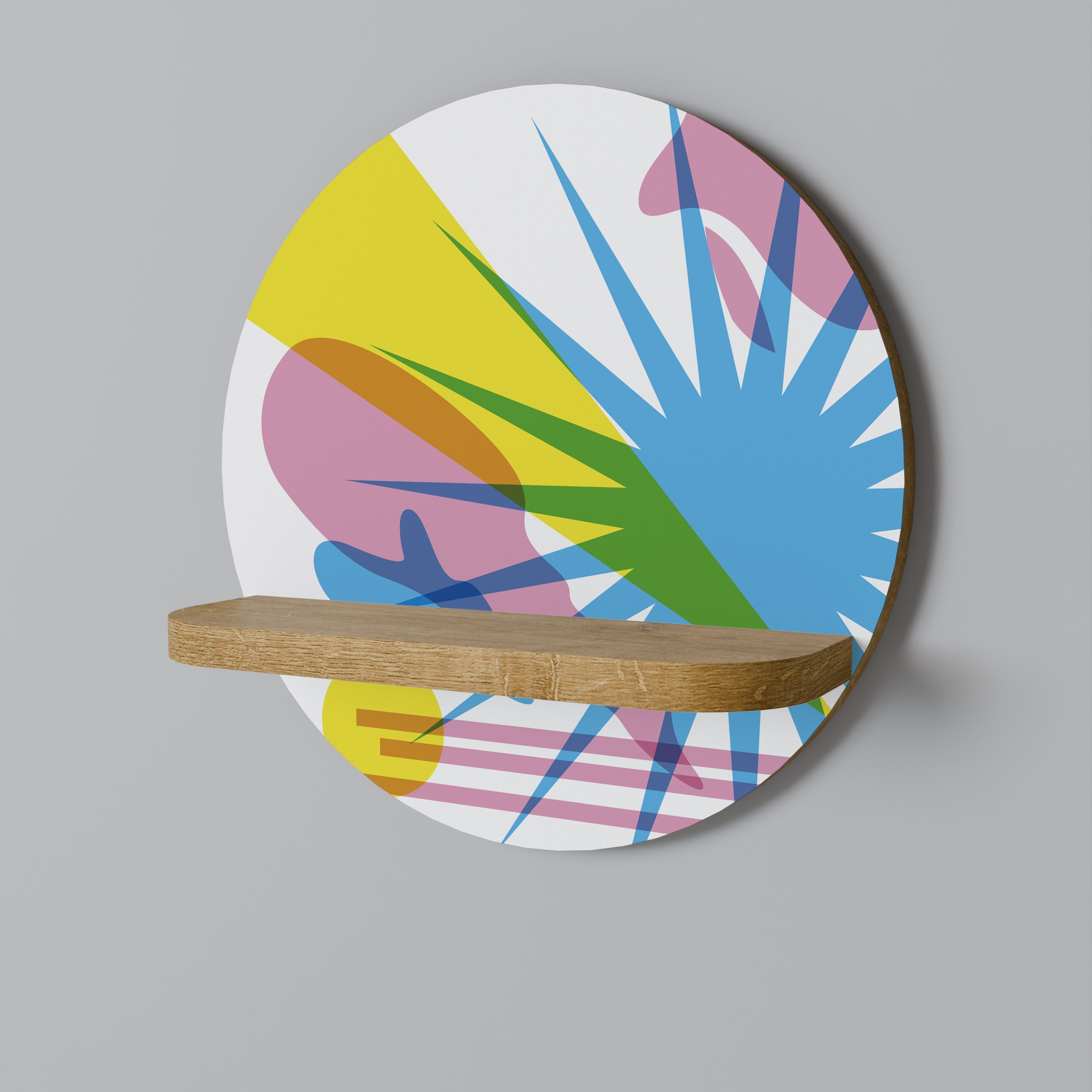 Étagère d'art ronde LUMINOUS PARADE effet chêne