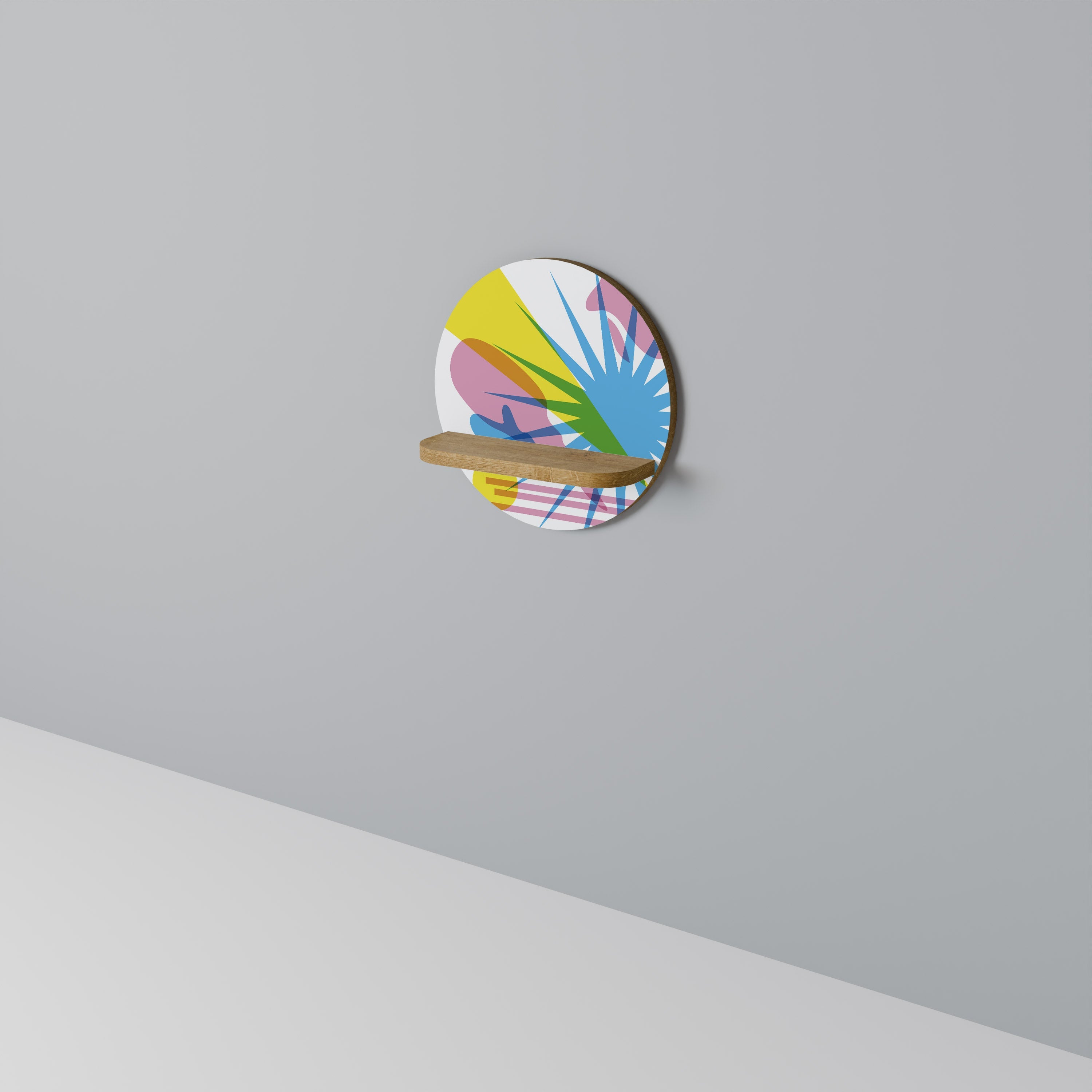 Étagère d'art ronde LUMINOUS PARADE effet chêne