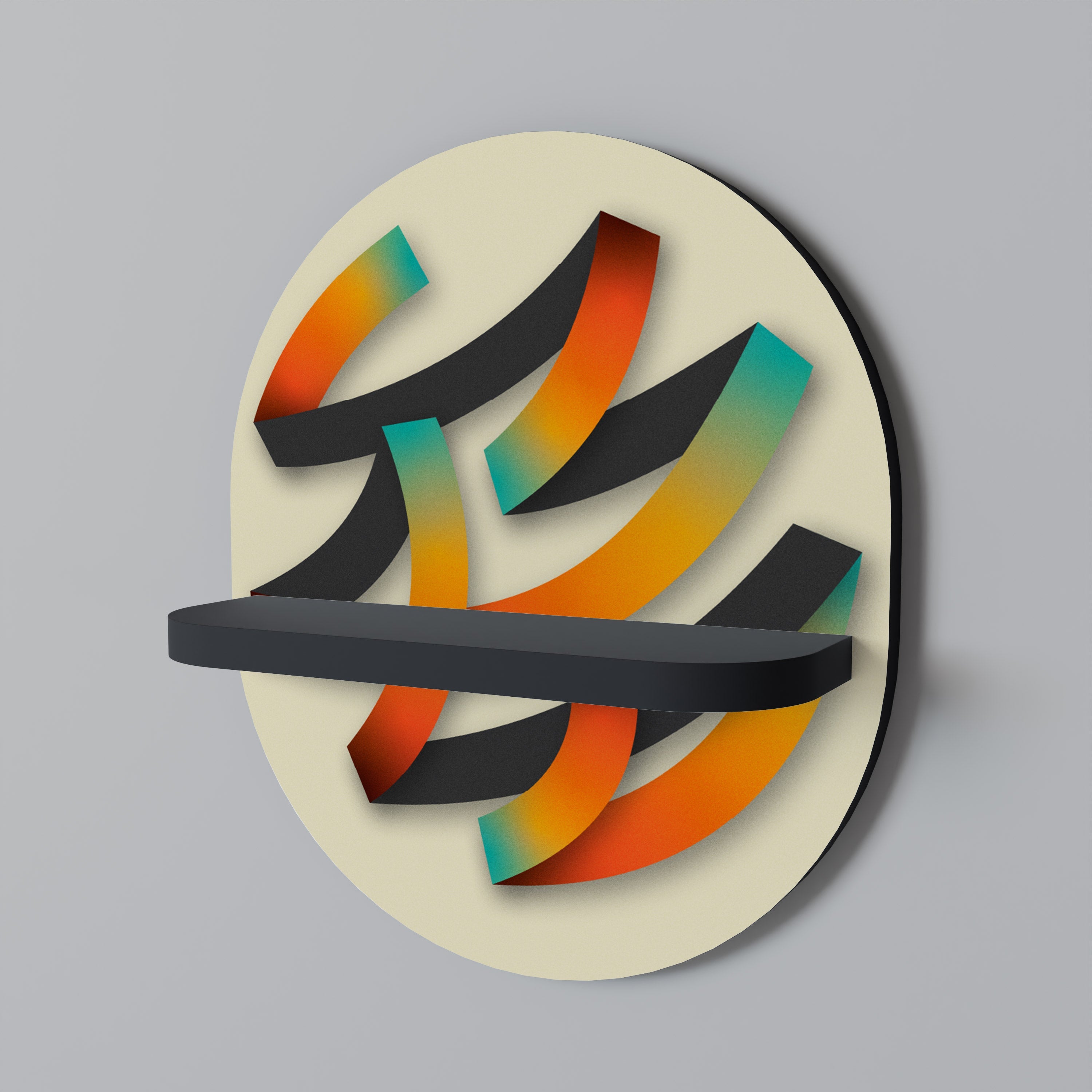 RIBBON REVERIE Oval Art Shelf In Black Finish