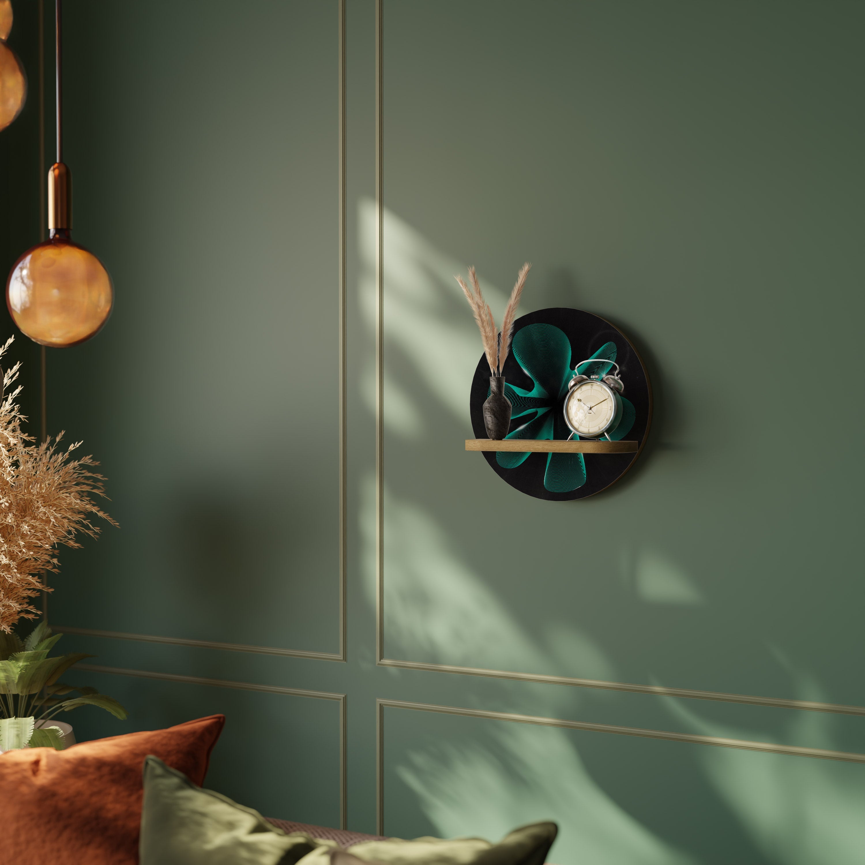 Étagère d'art ronde ELECTRIC ILLUSION effet chêne