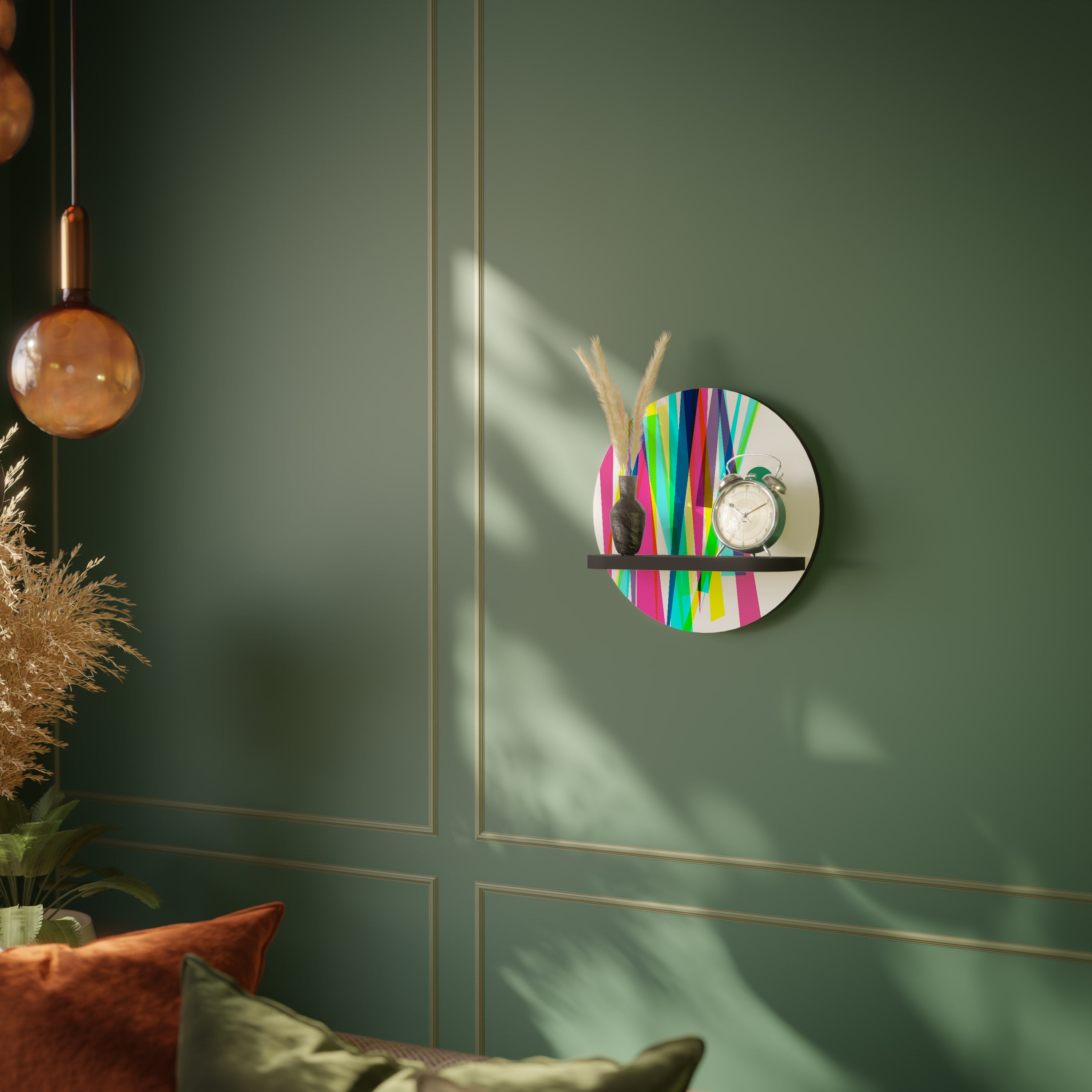 WHIMSY NEON Round Art Shelf In Black Finish
