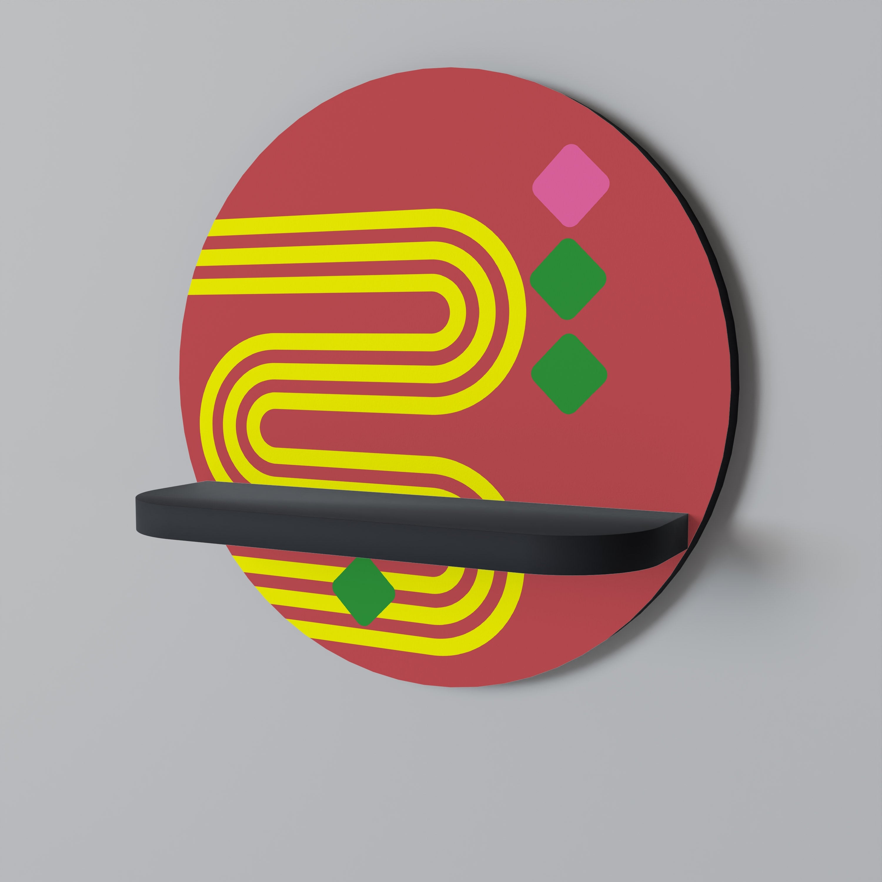 LOST IN CHROMA Round Art Shelf In Black Finish