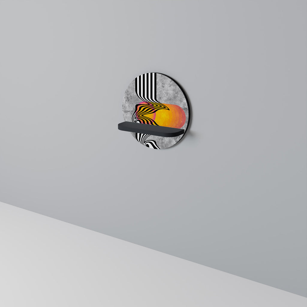 WHIMSICAL WAVES Round Art Shelf In Black Finish