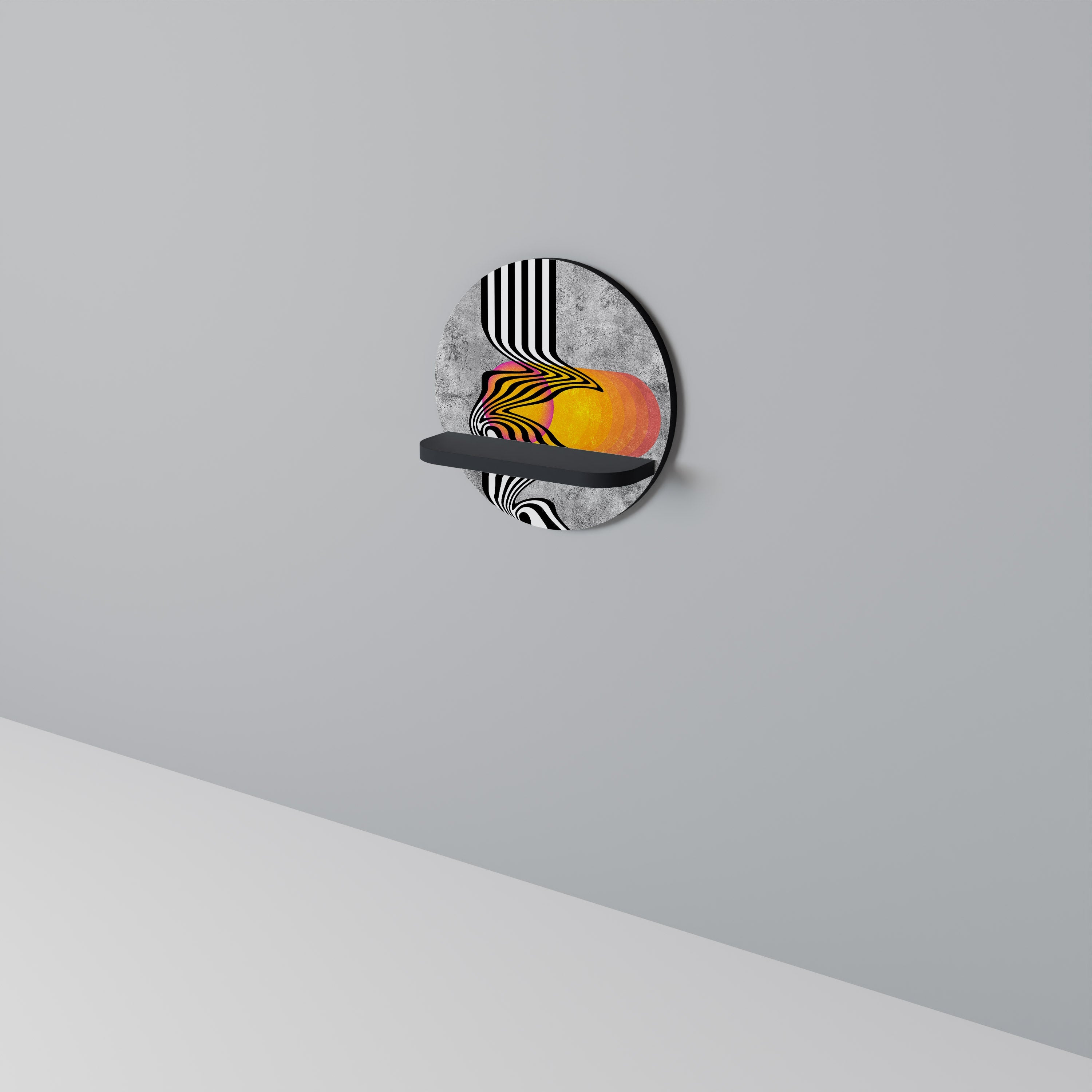 WHIMSICAL WAVES Round Art Shelf In Black Finish