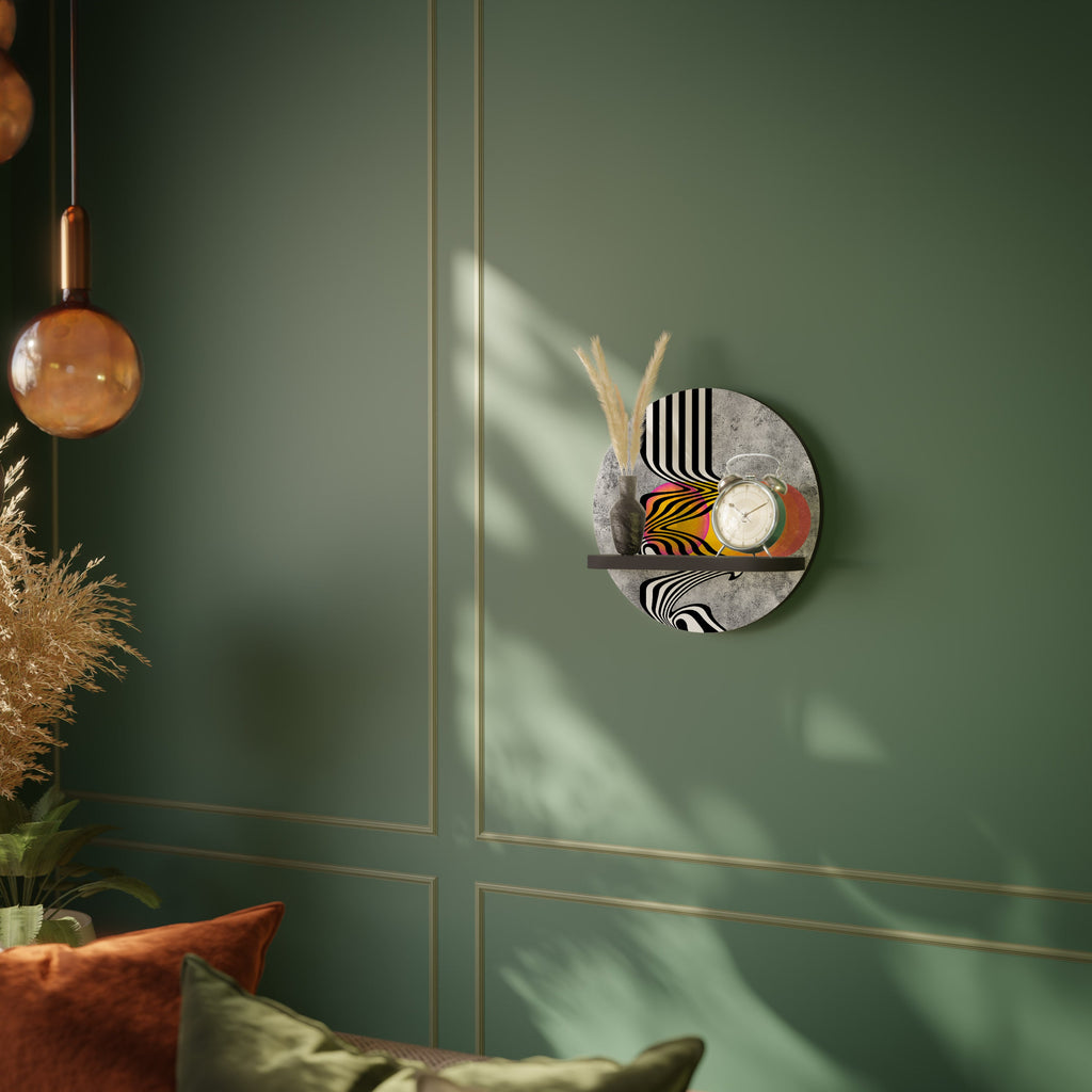 WHIMSICAL WAVES Round Art Shelf In Black Finish