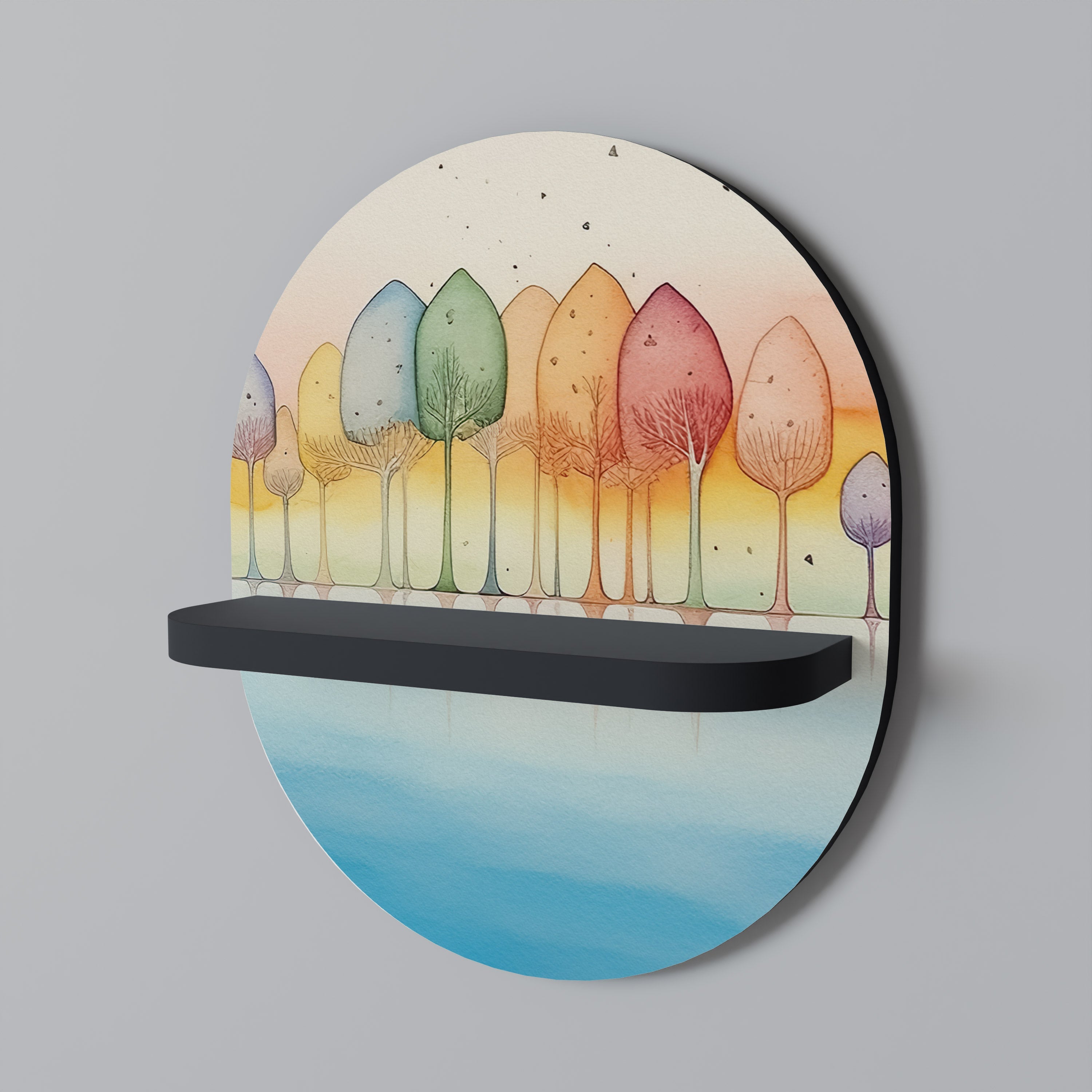 COLORFUL OASIS Oval Art Shelf In Black Finish