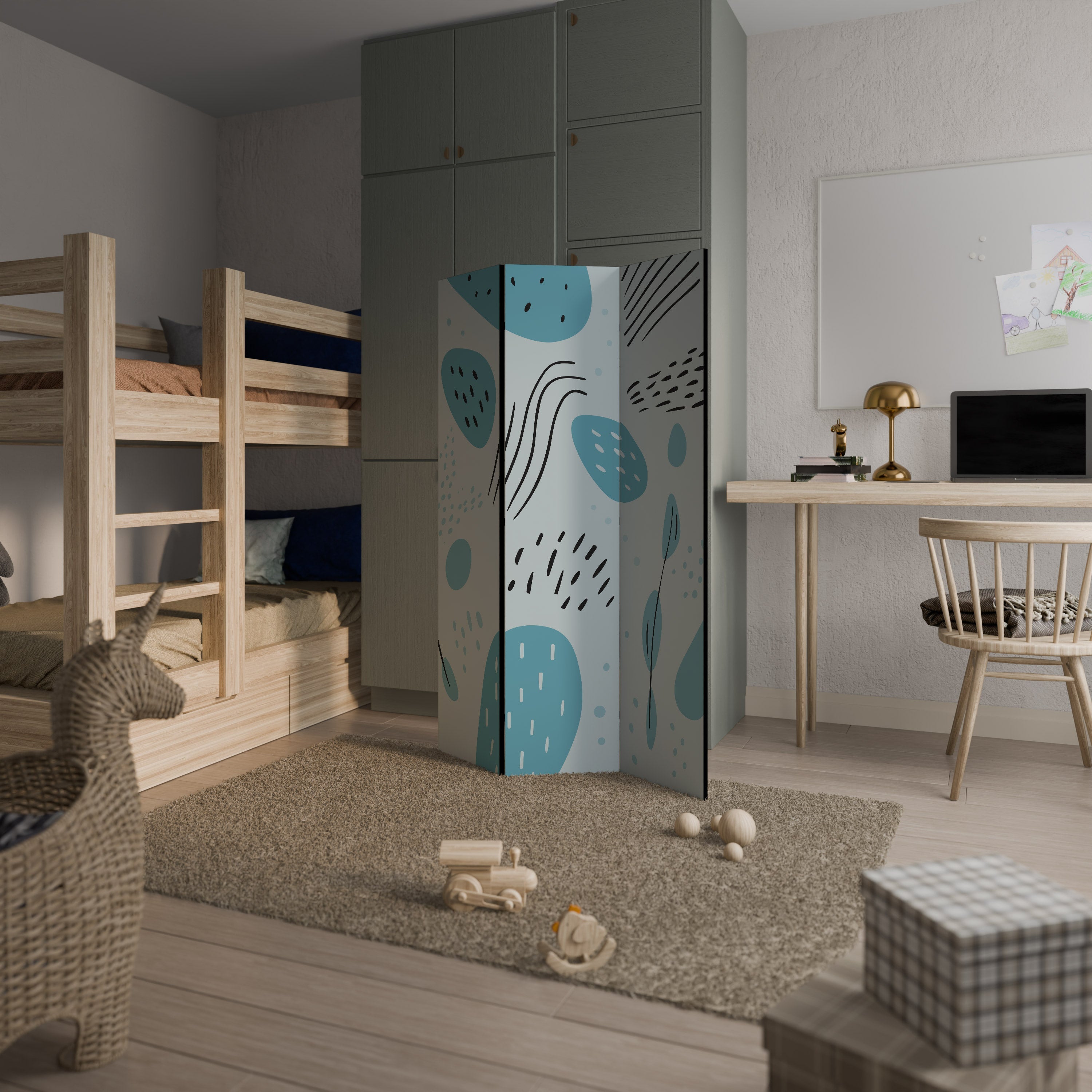 GREENISH FRENZY Decorative 3-Panel Room Divider