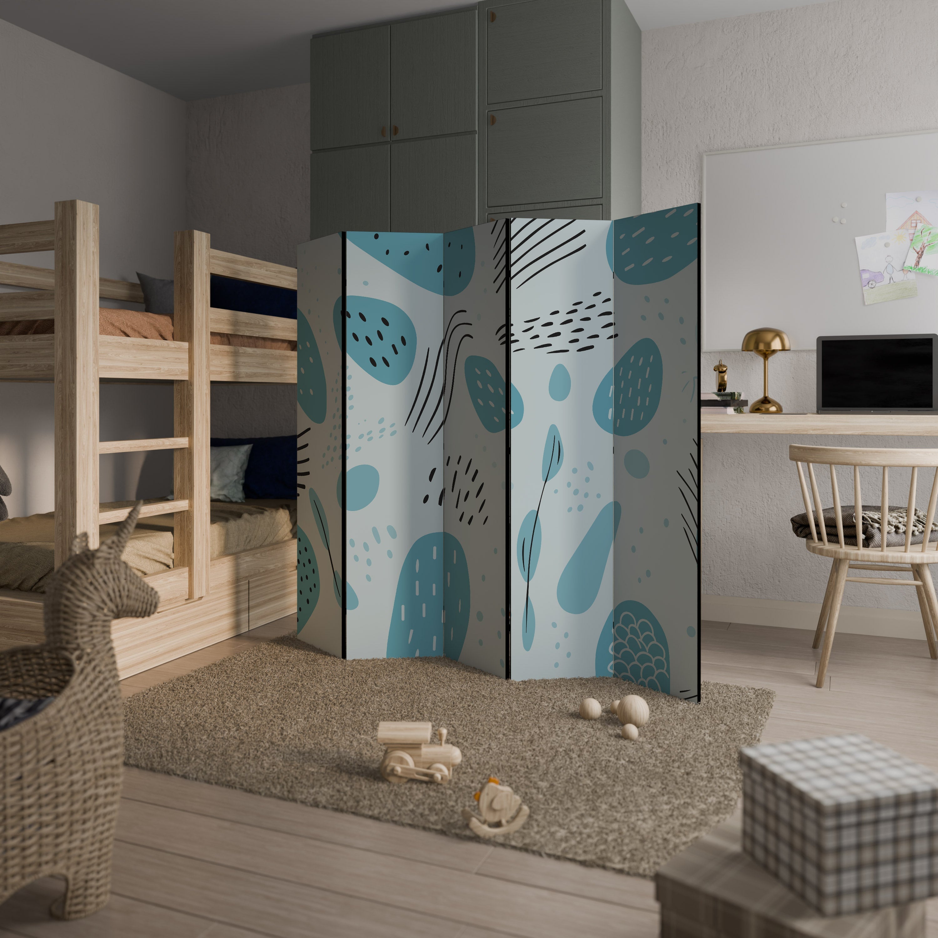 GREENISH FRENZY Decorative 5-Panel Room Divider