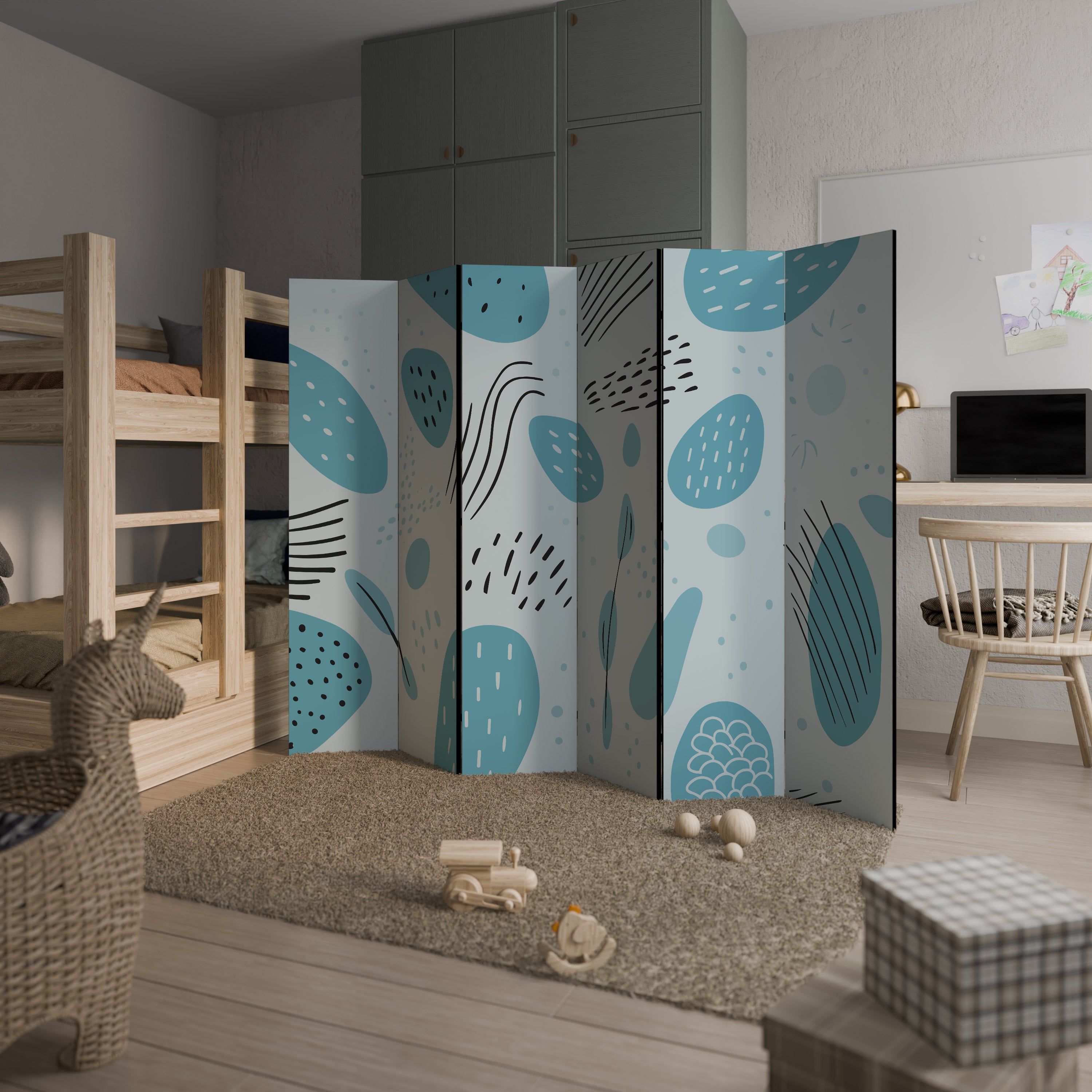 GREENISH FRENZY 6-Panel Room Divider