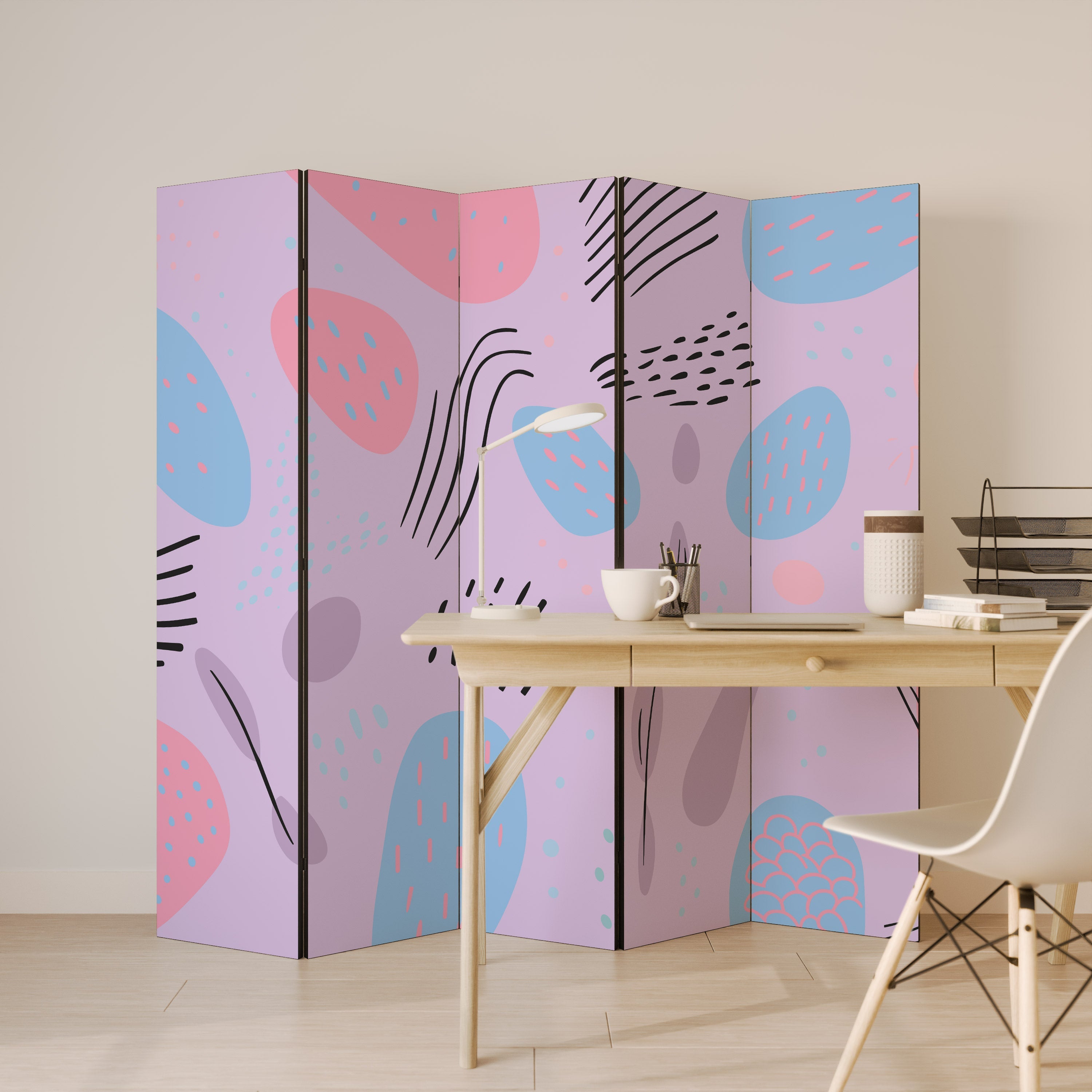 PINKY FRENZY Decorative 5-Panel Room Divider