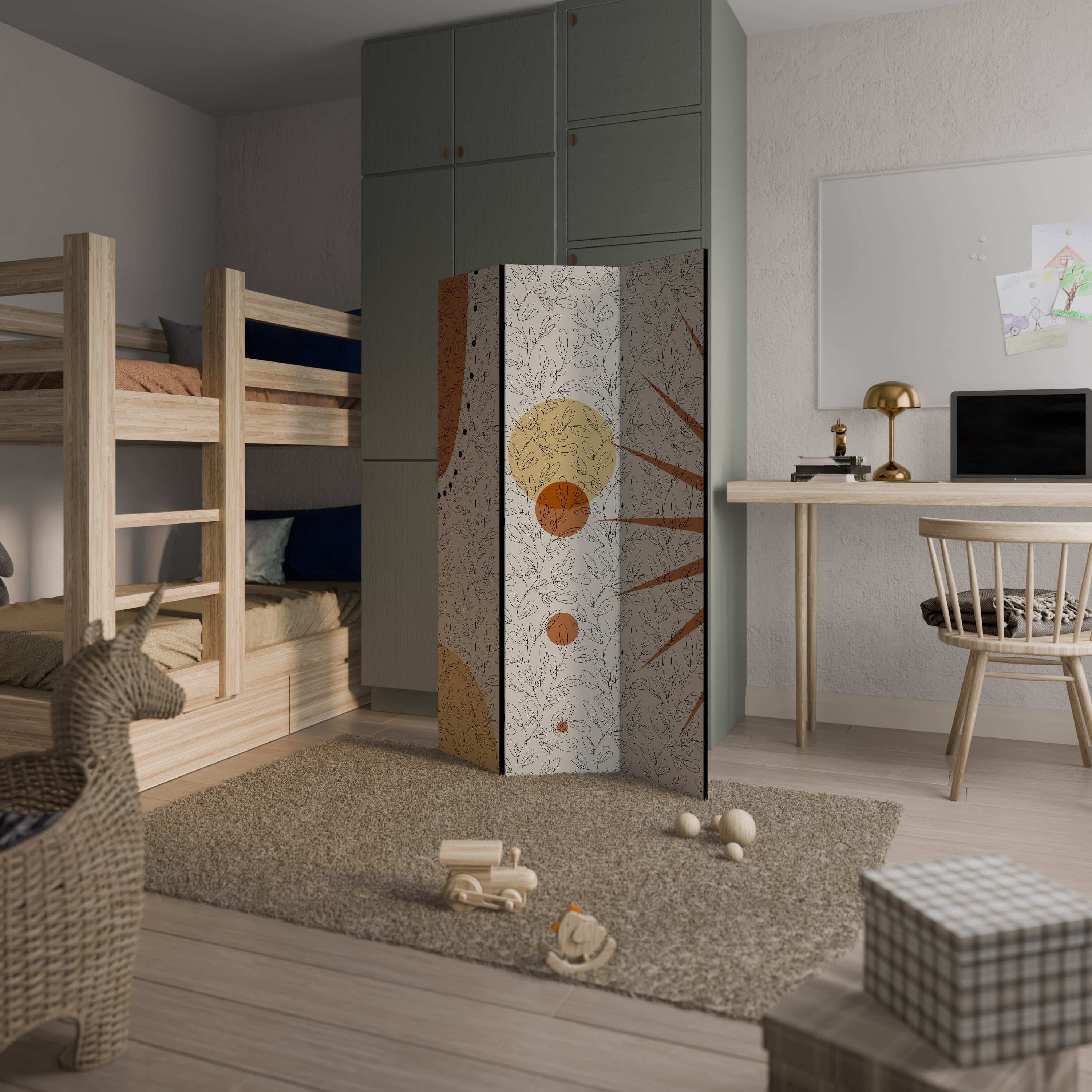 RAYS AND ROUNDELS Decorative 3-Panel Room Divider