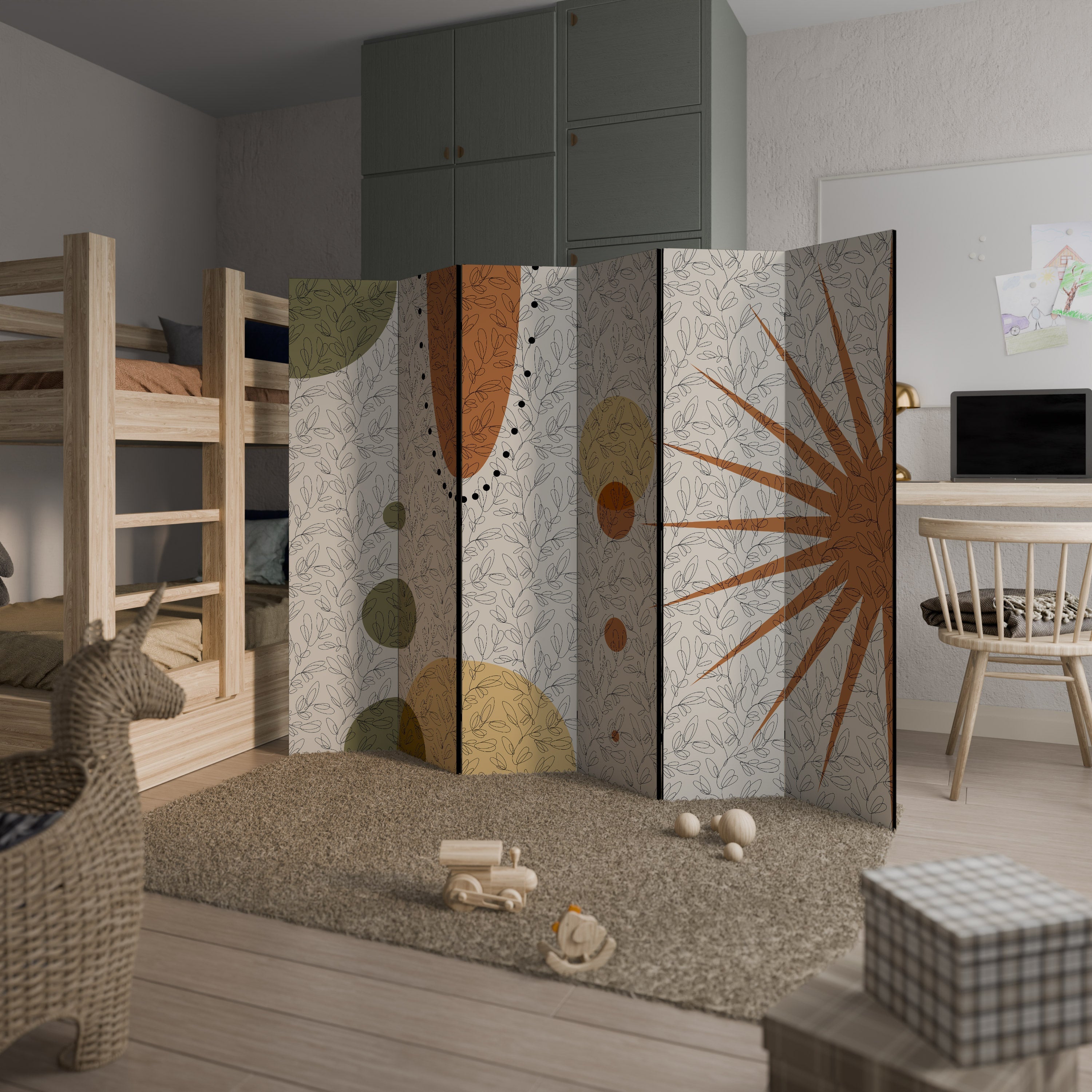 RAYS AND ROUNDELS Decorative 6-Panel Room Divider