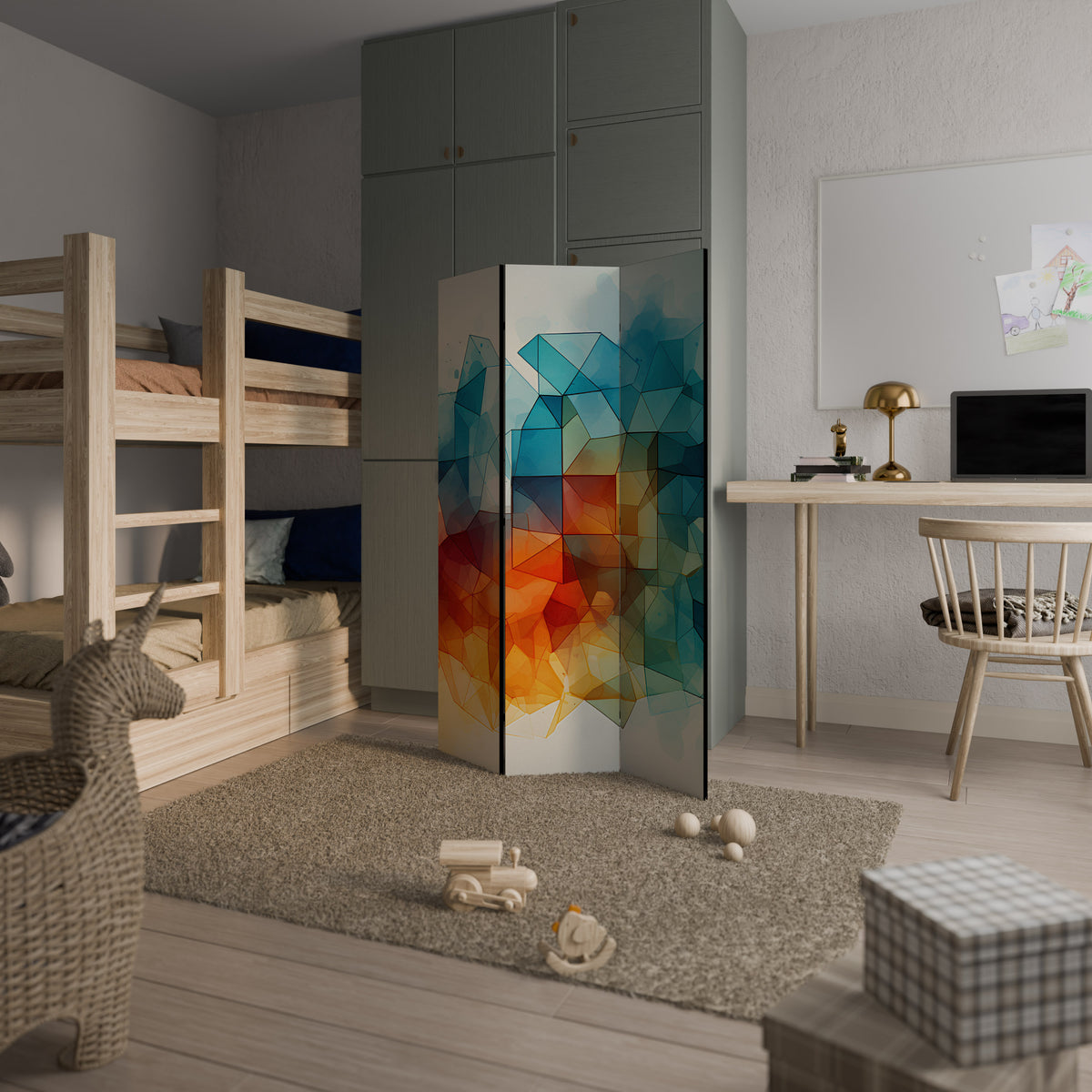VIBRANT FACETS UNITE 3-Panel Room Divider
