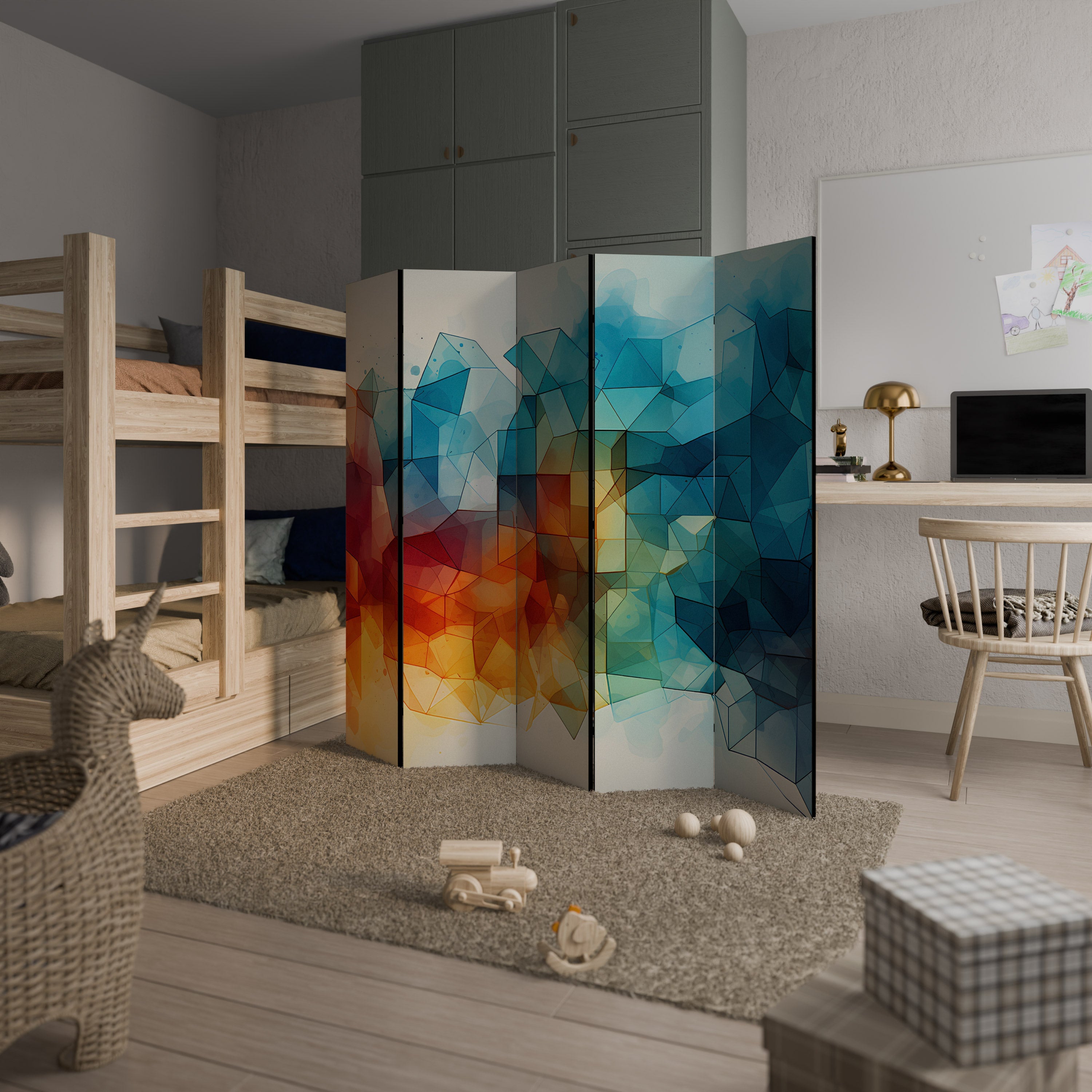 VIBRANT FACETS UNITE Decorative 5-Panel Room Divider