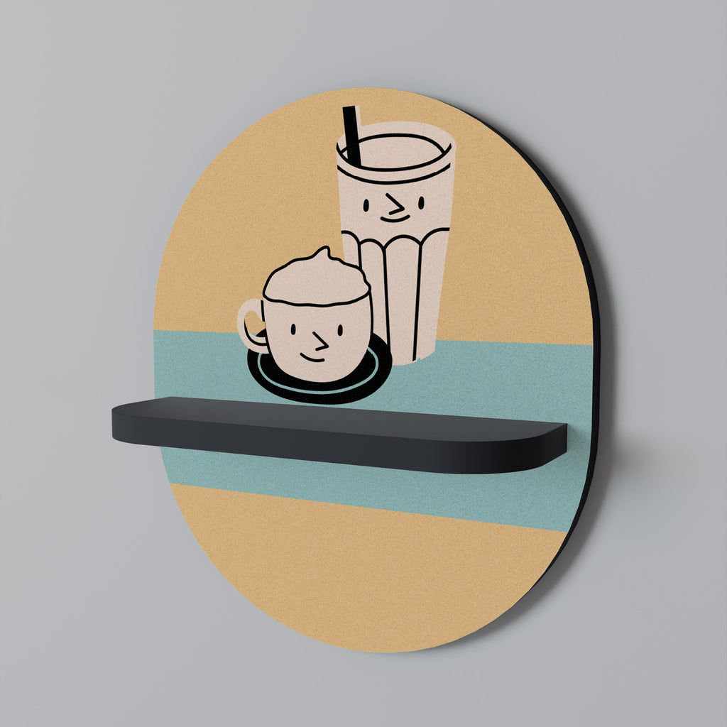 COFFEE PLEASURES Oval Art Shelf In Black Finish