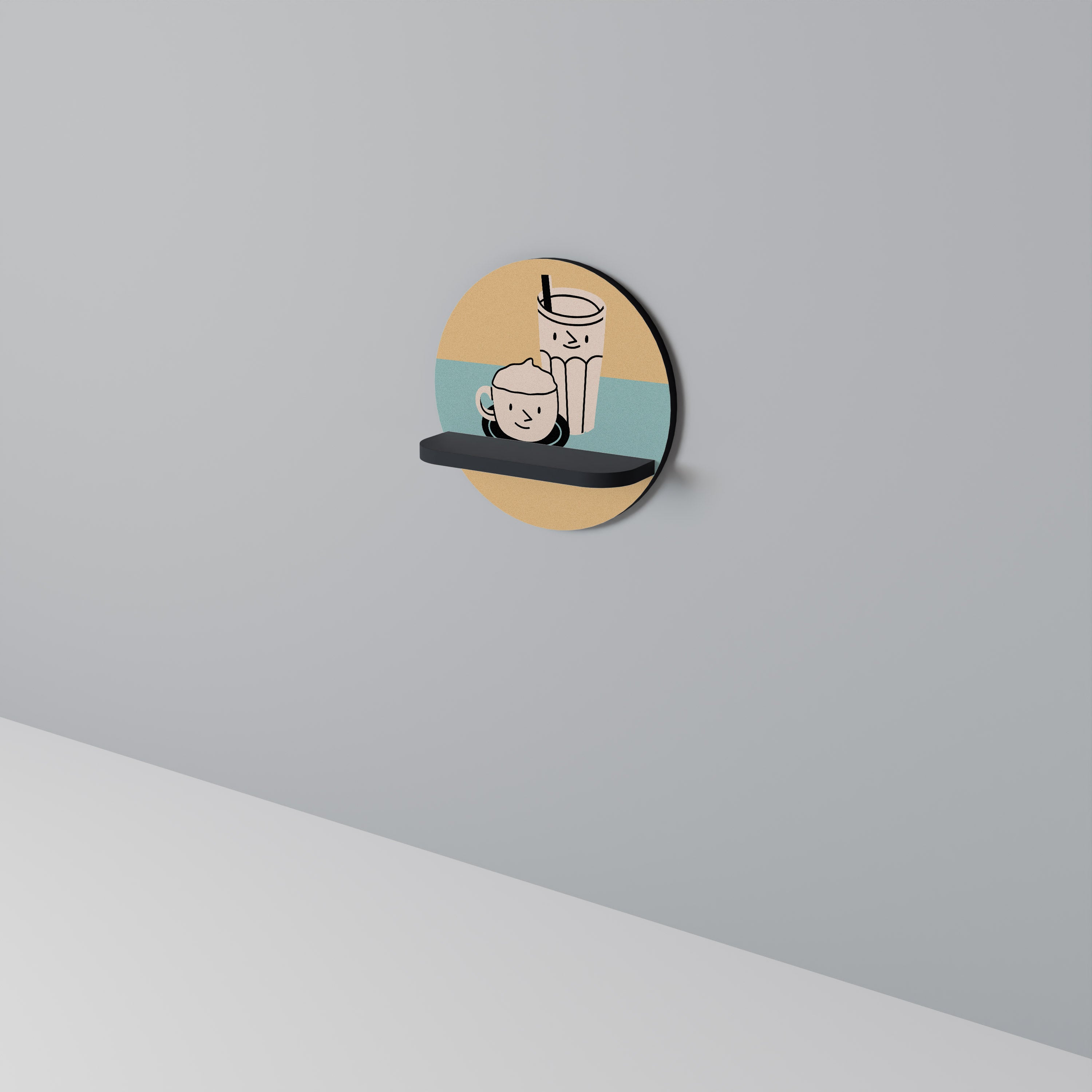 COFFEE PLEASURES Round Art Shelf In Black Finish