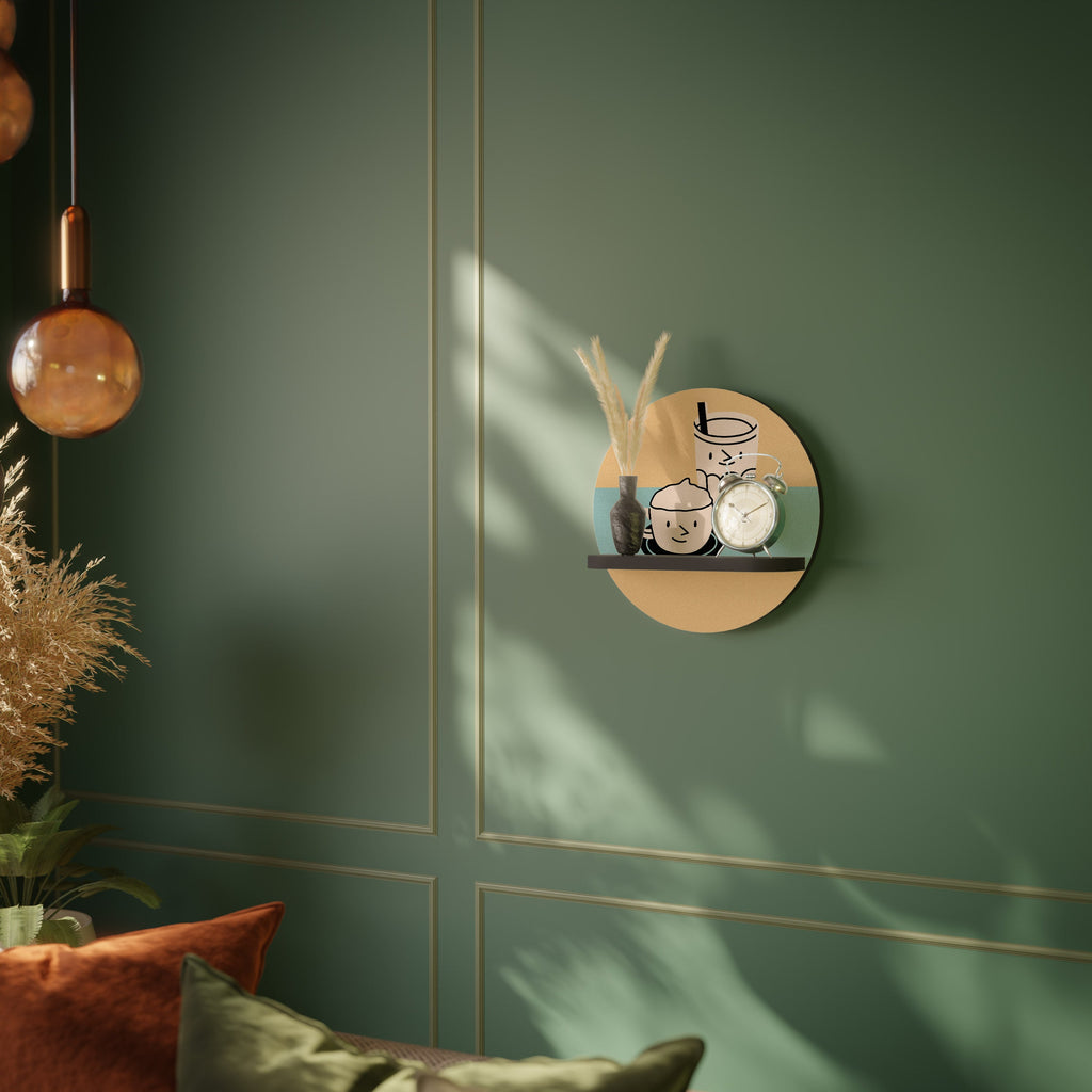 COFFEE PLEASURES Round Art Shelf In Black Finish