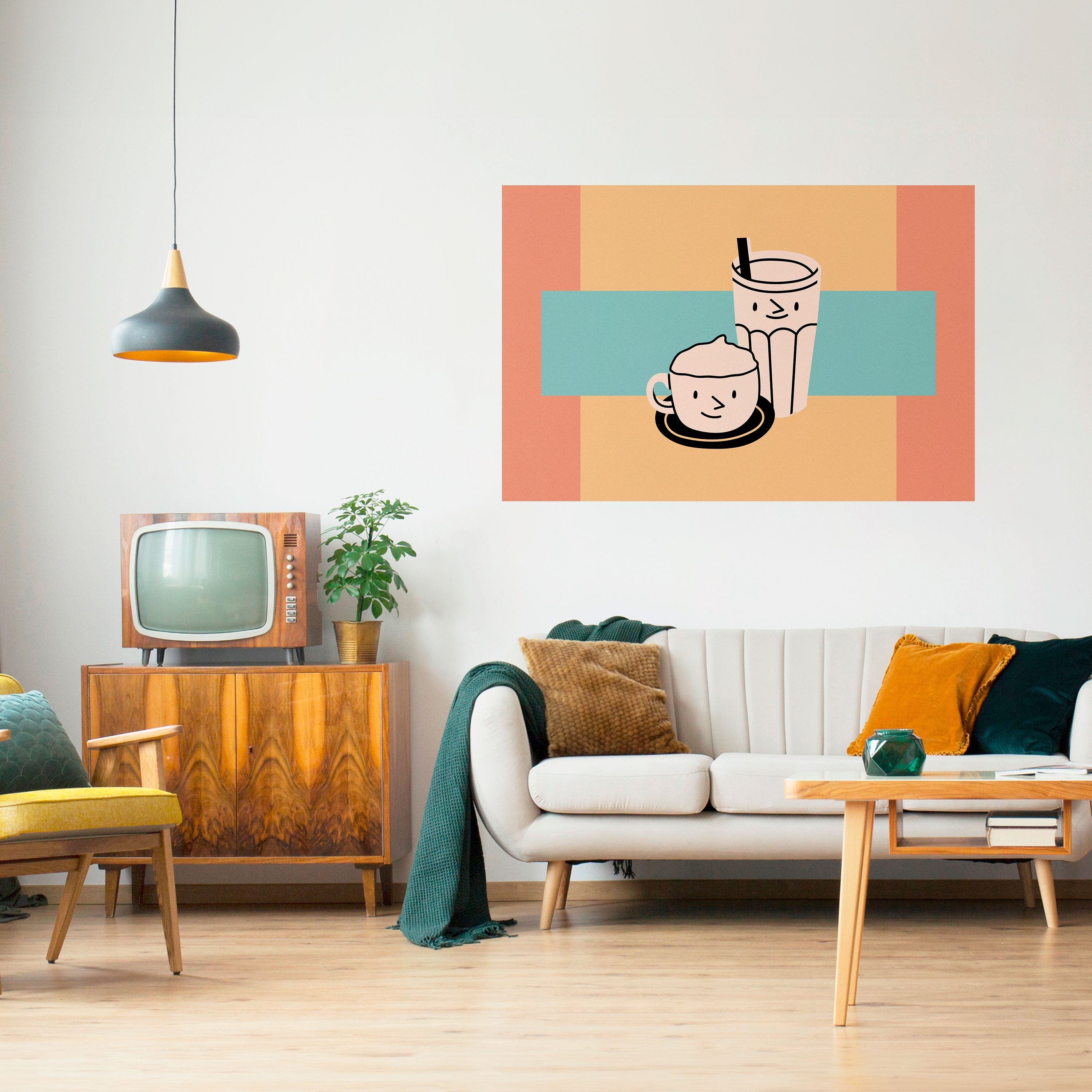 Affiche horizontale autocollante « PLAISIRS DU CAFÉ »