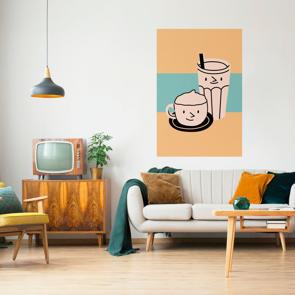 Affiche verticale autocollante « PLAISIRS DU CAFÉ »