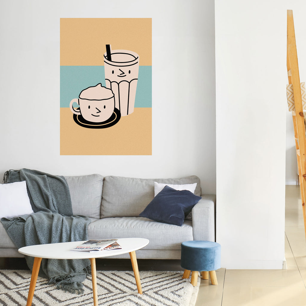 Affiche verticale autocollante « PLAISIRS DU CAFÉ »