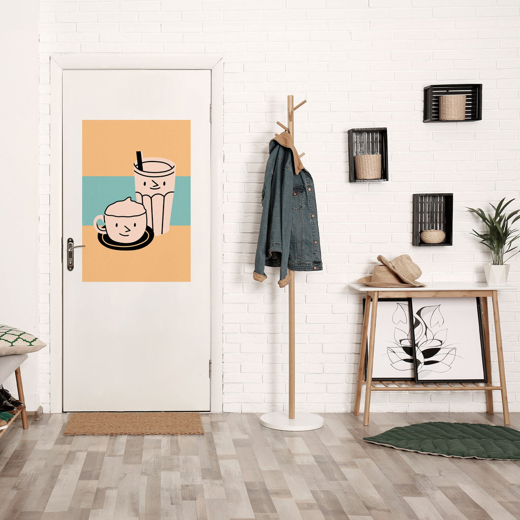 Affiche verticale autocollante « PLAISIRS DU CAFÉ »