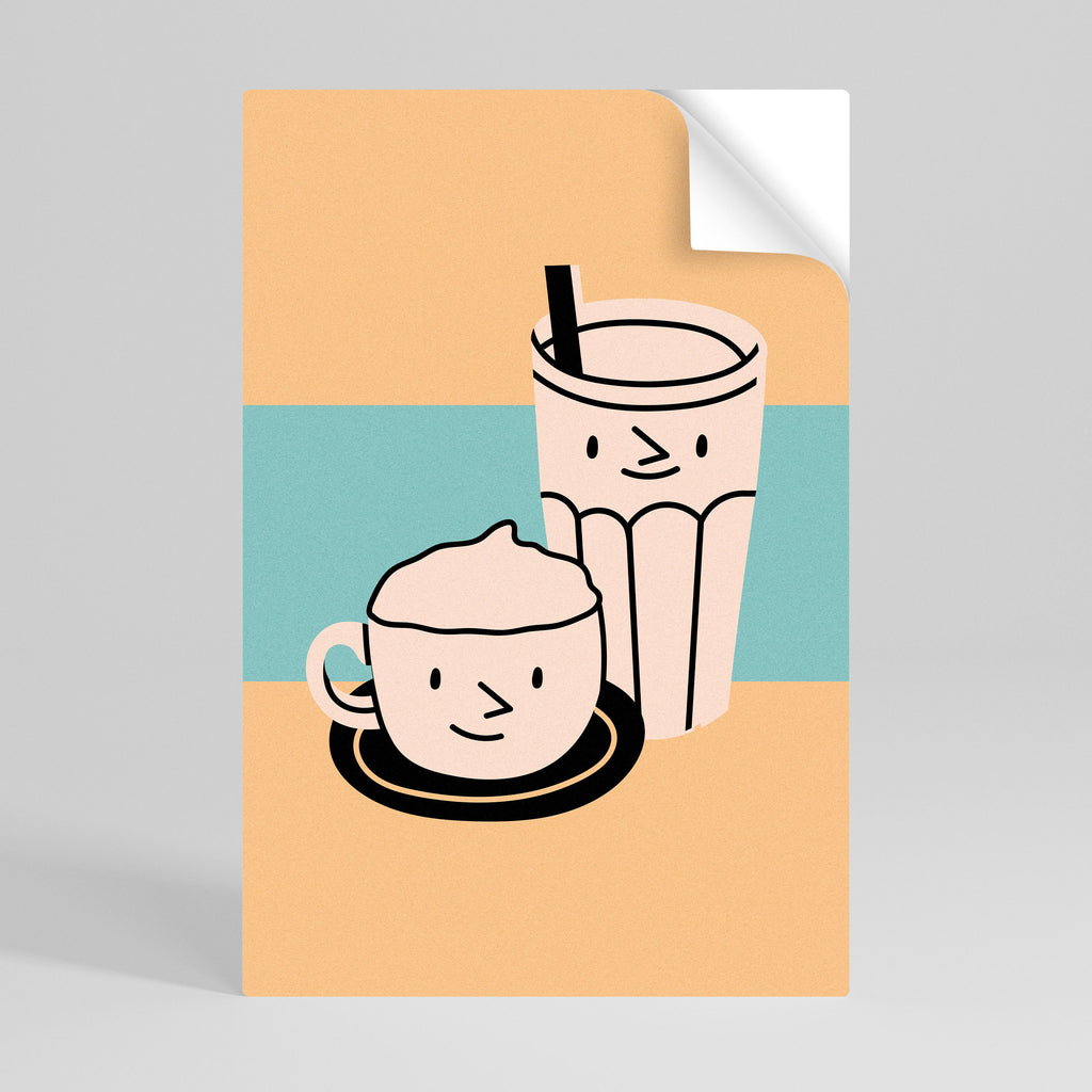 Affiche verticale autocollante « PLAISIRS DU CAFÉ »