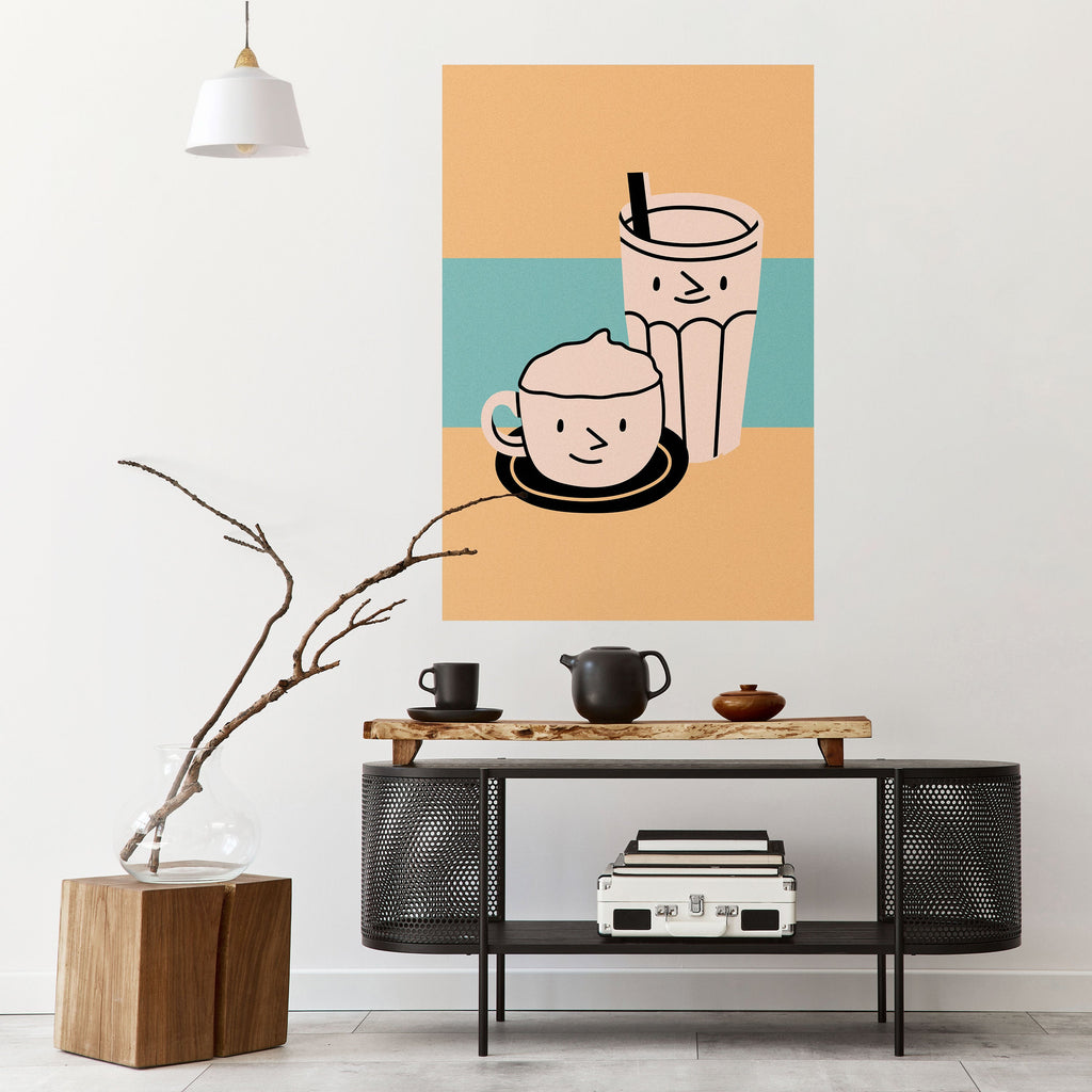 Affiche verticale autocollante « PLAISIRS DU CAFÉ »