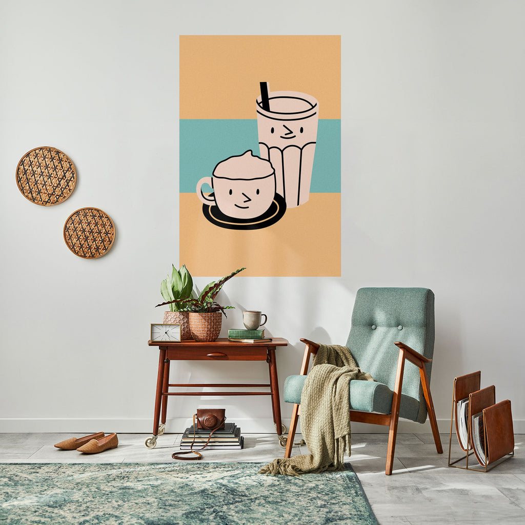 Affiche verticale autocollante « PLAISIRS DU CAFÉ »