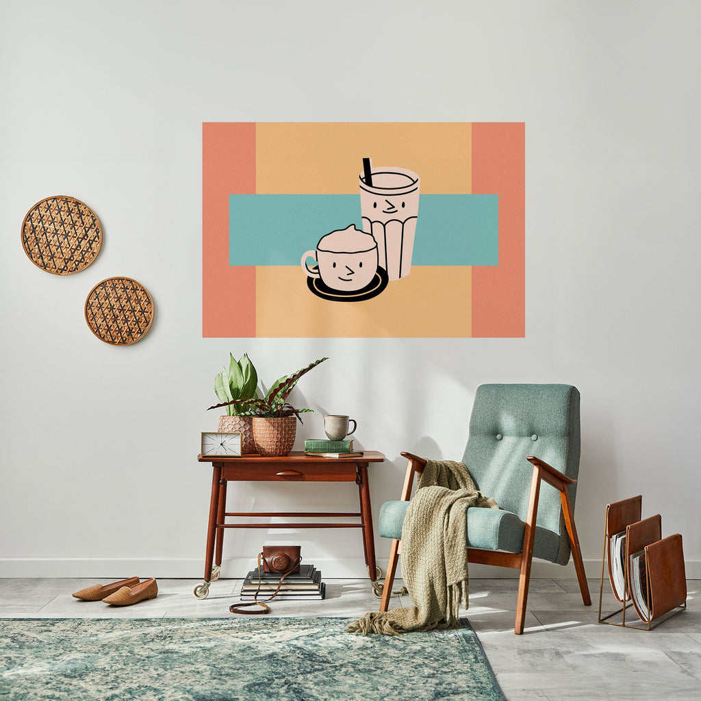 Affiche horizontale autocollante « PLAISIRS DU CAFÉ »