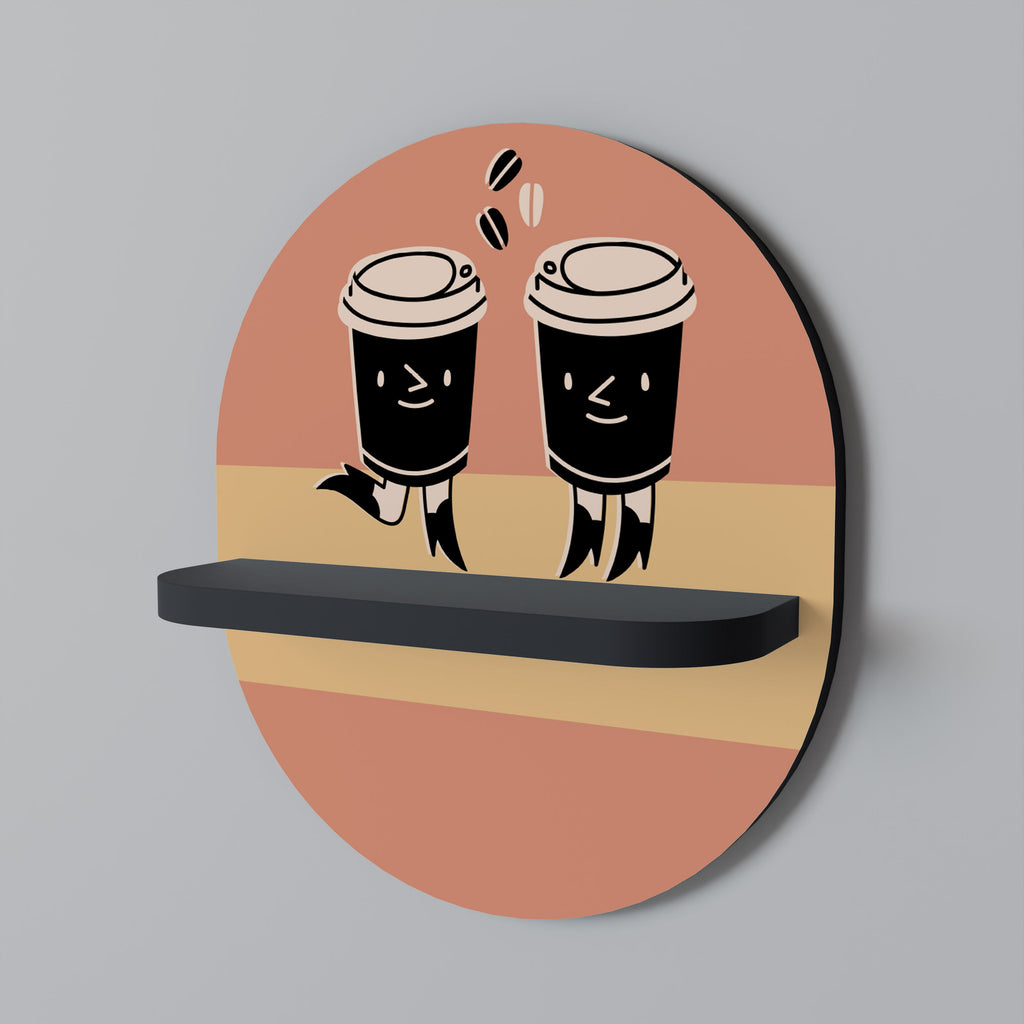 JOYFUL COFFEE Oval Art Shelf In Black Finish