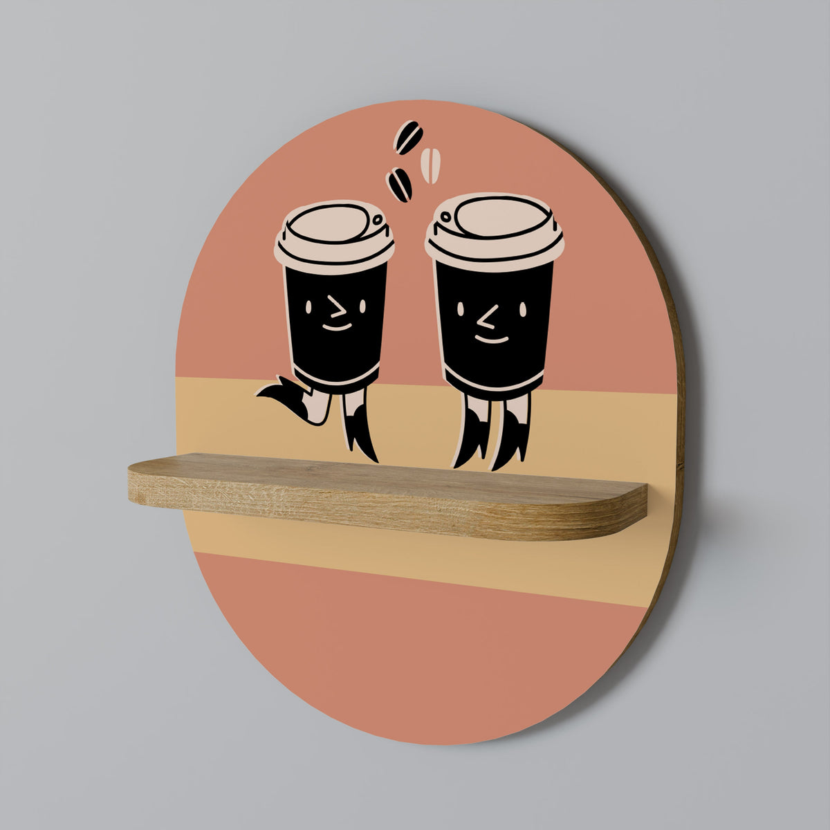 Étagère d'art ovale JOYFUL COFFEE effet chêne